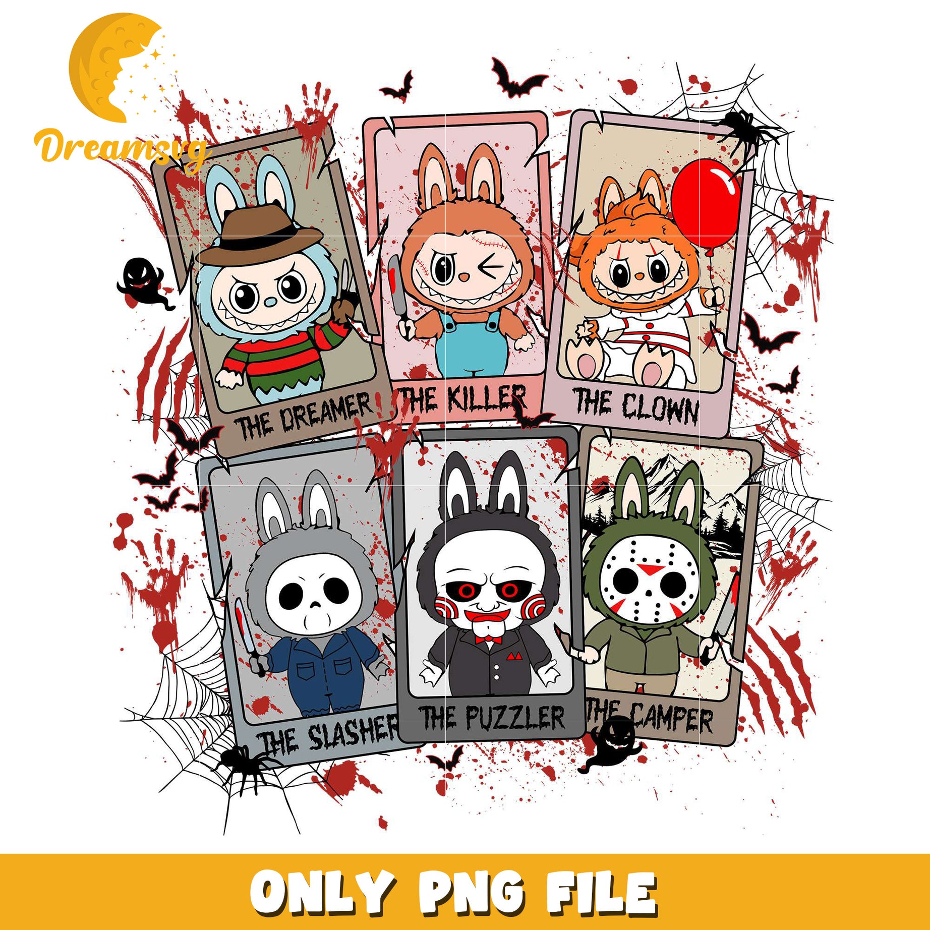 Killers costumes labubu png, halloween wallpaper​​ png, halloween decorations​ png