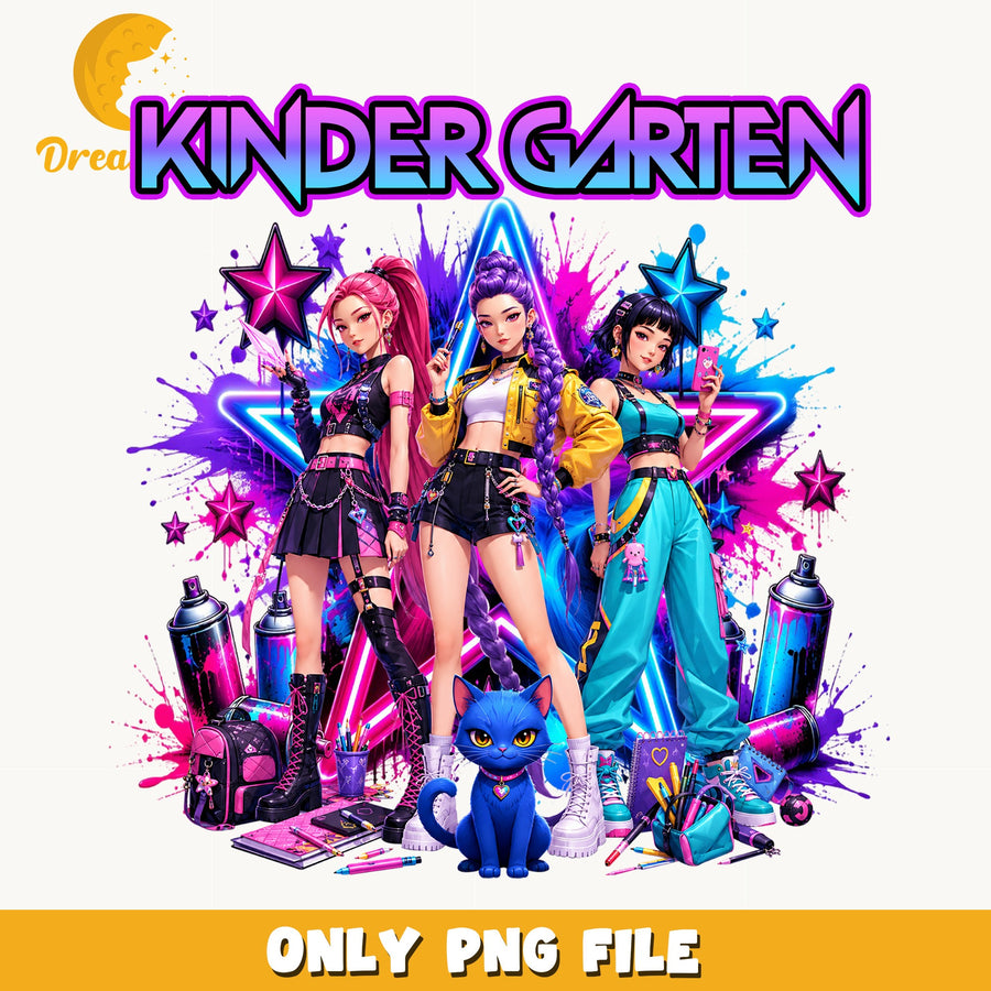 Kinder Garten Kpop Girls PNG, Neon School, Fan PNG