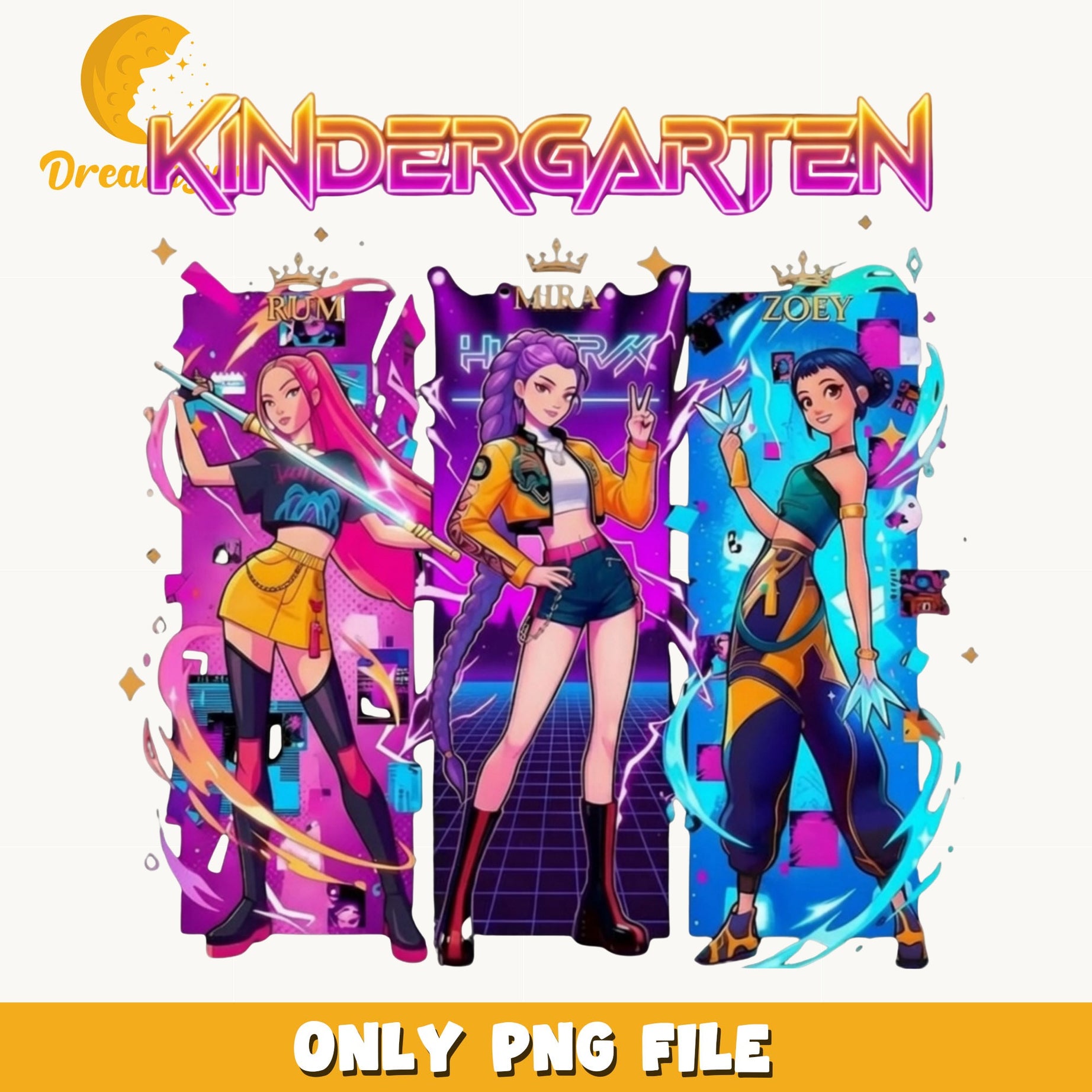 Kindergarten Girls Cyberpunk PNG, Back To School PNG, Teacher PNG