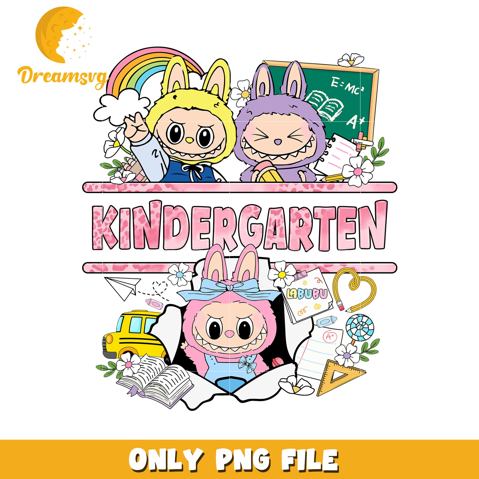 Kindergarten design png, cute labubu​ png, labubu cartoon​ png