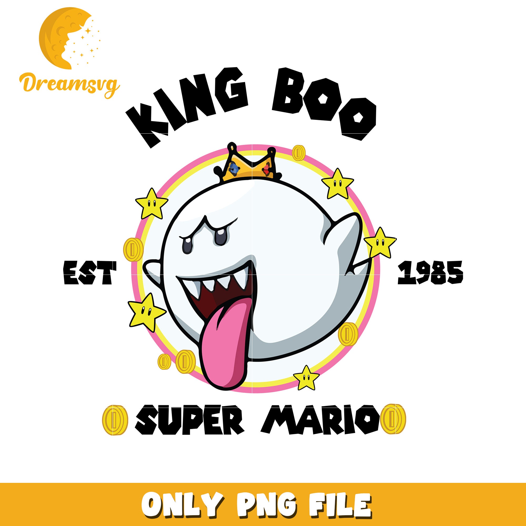 King boo super mario est 1985 png, super mario characters png, vintage mario design png
