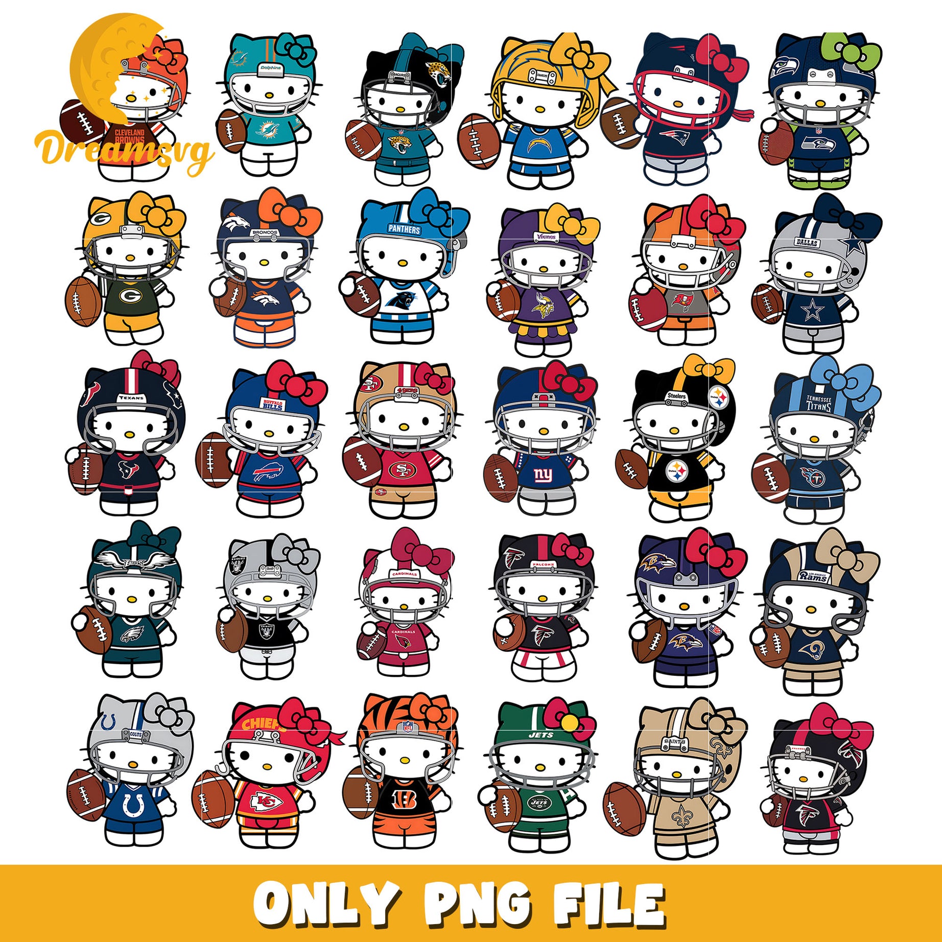 Hello Kitty nfl teams bundle png, nfl teams png, nfl png