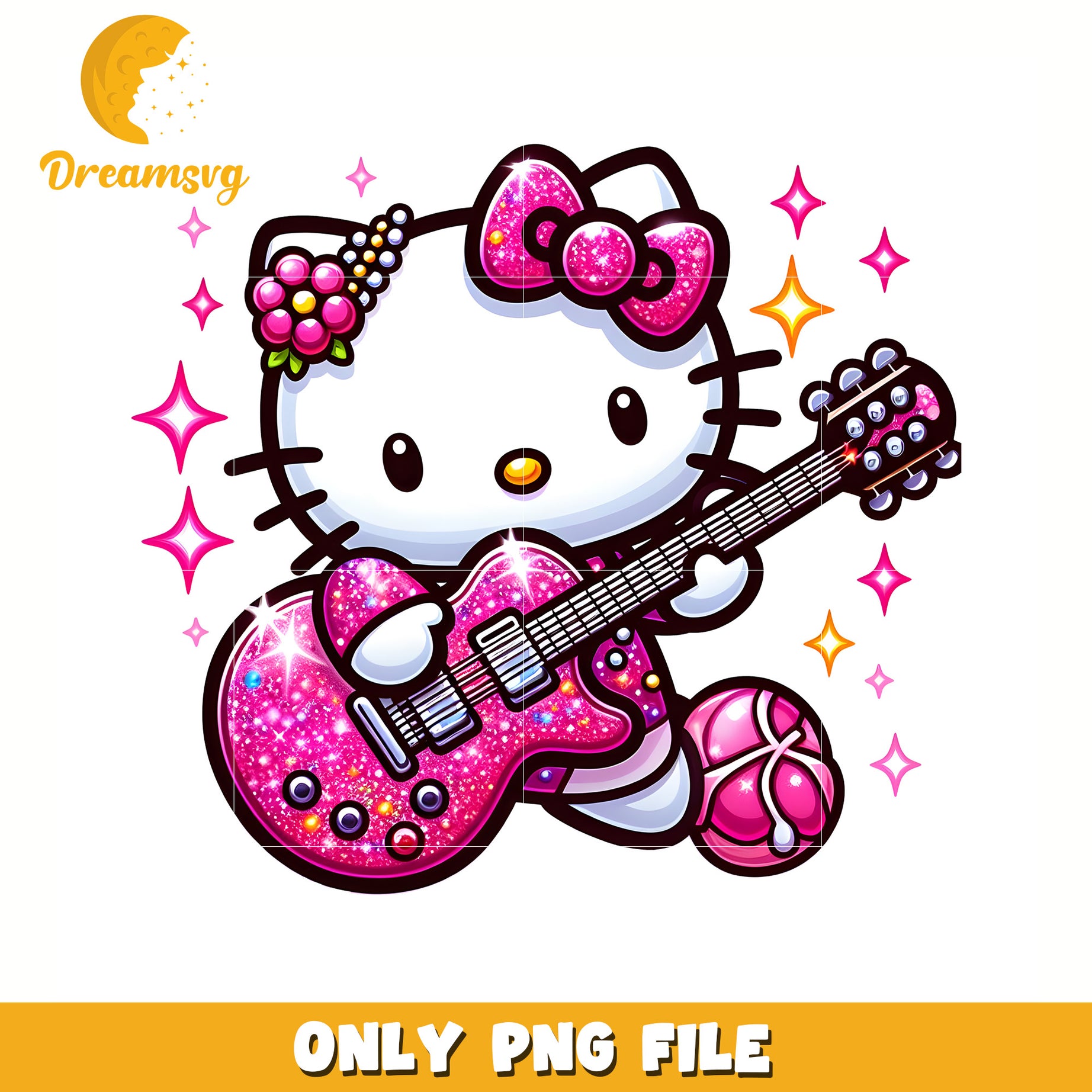 Kitty playing guitar png, hello kitty cake png, hello kitty crocs png