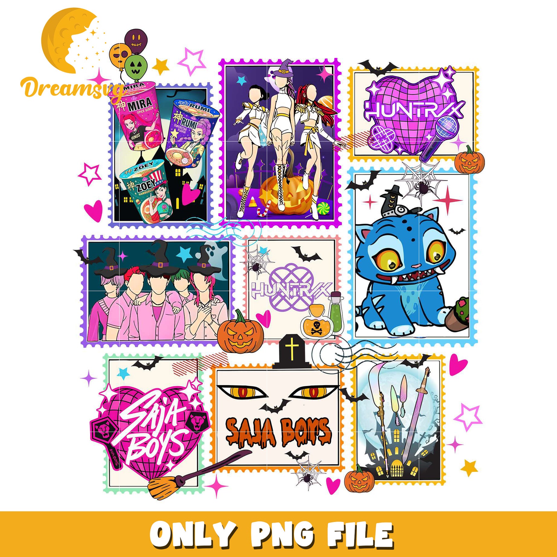 Kpop Demon Hunters Stamp Halloween png, halloween pumpkin png, spooky halloween​​ png