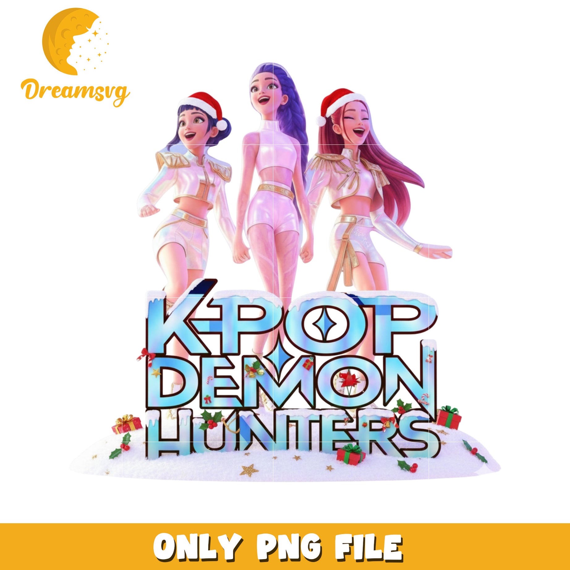 Kpop demon hunter frozen text png, korean cartoon png, christmas sweater​ png
