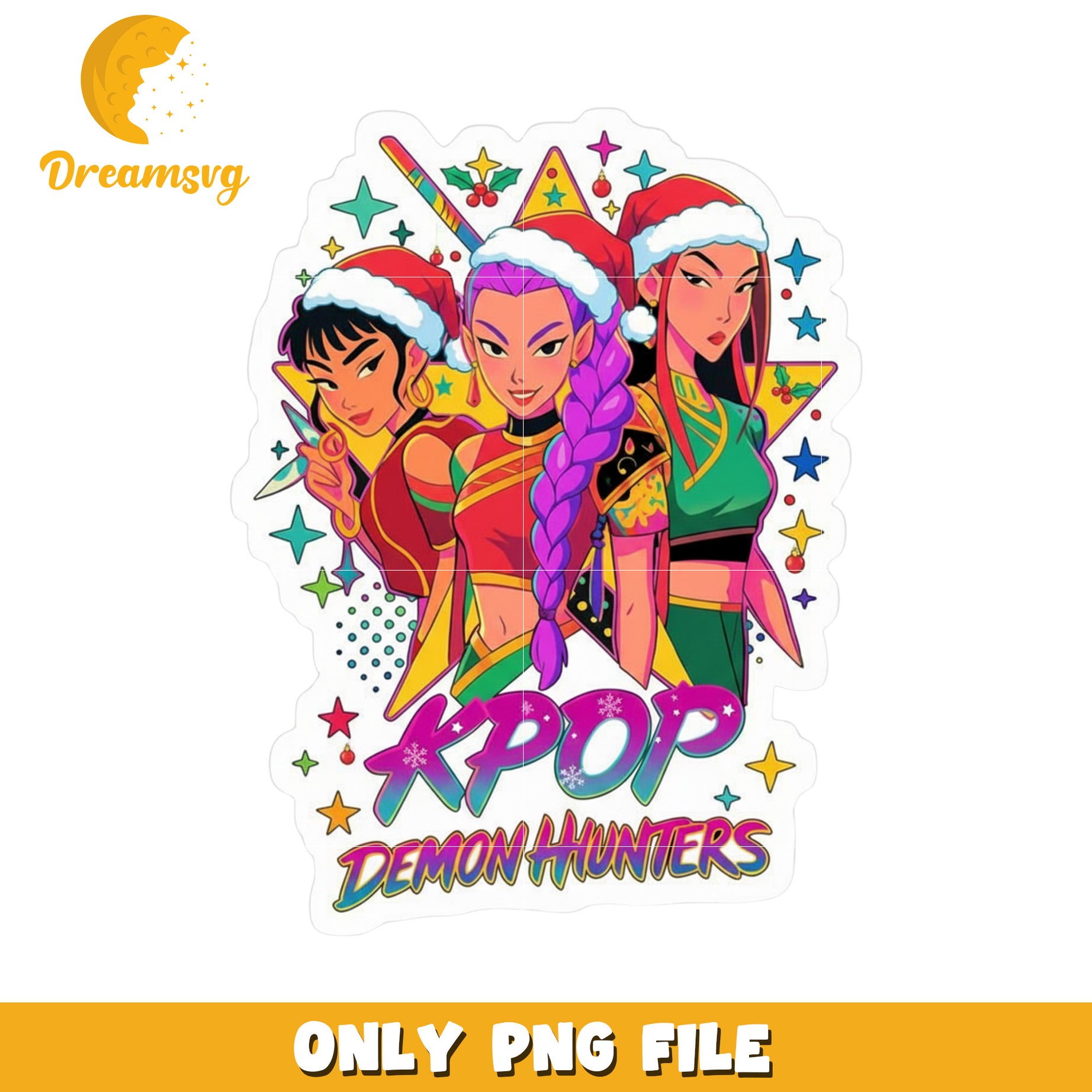 Kpop demon hunters design png, christmas background​ png, christmas decor png