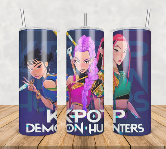 Kpop demon hunters design tumbler png, demon hunters tumbler png, kpop cartoon tumbler png