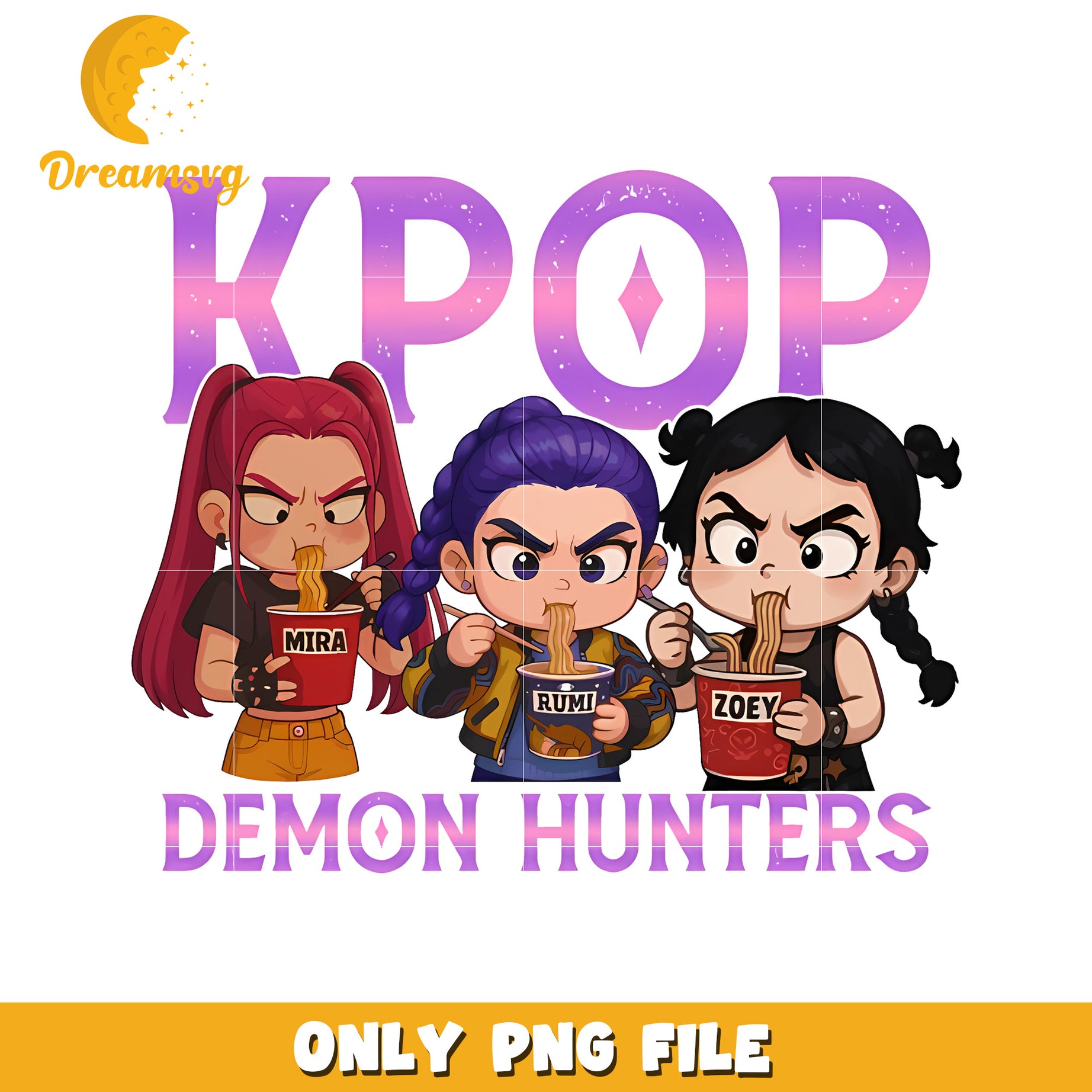 Kpop demon hunters eating rameyeon png, korean cartoons png, kpop band design png