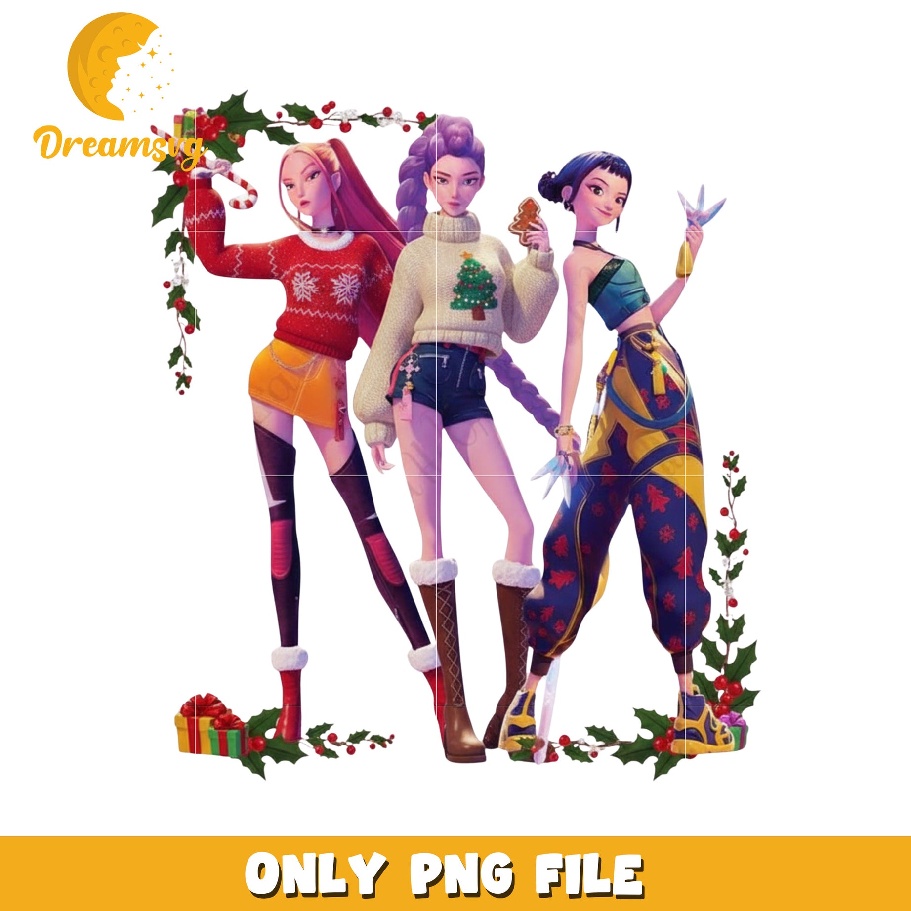 Kpop demon hunters png, christmas background​ png, christmas decor png