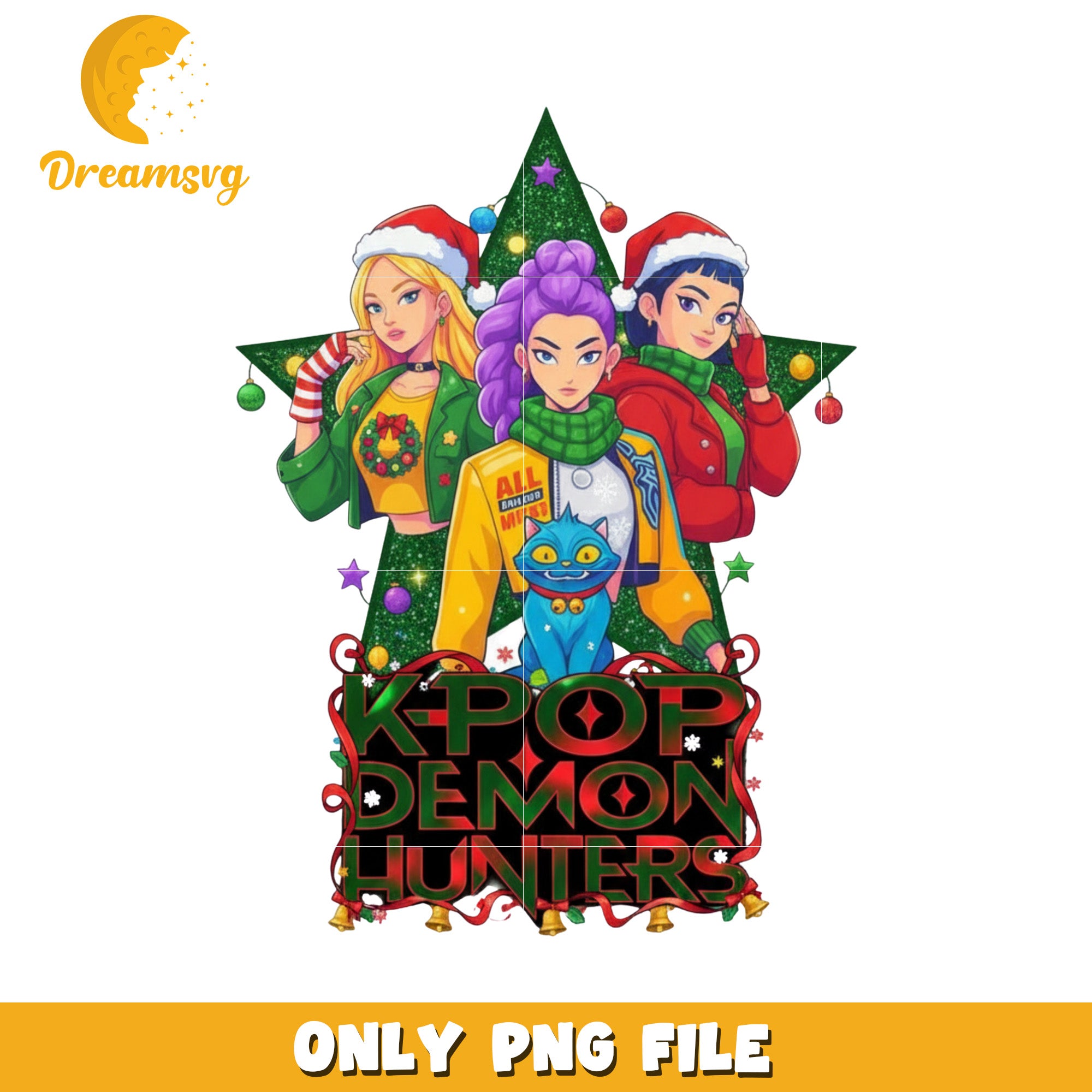 Kpop demon hunters png, spirit christmas​​ png, huntrix christmas png