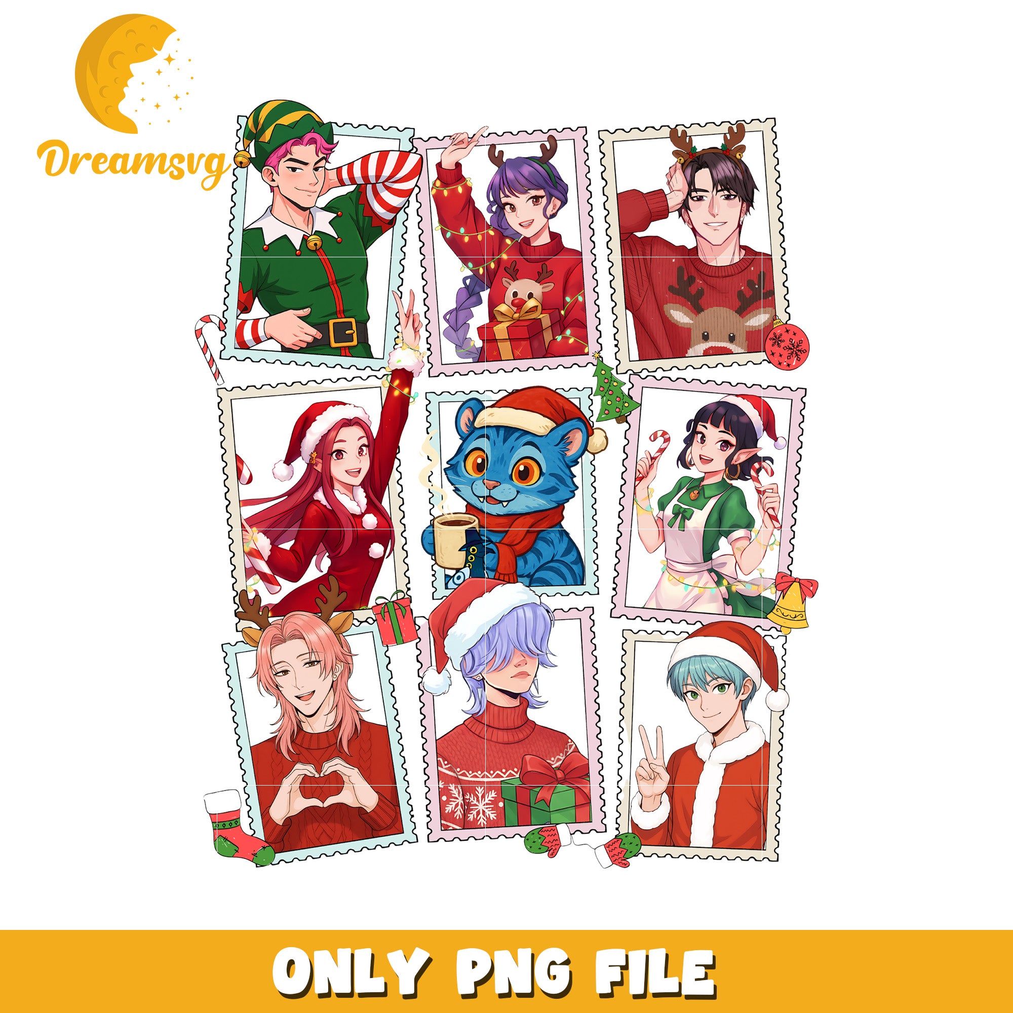 Kpop demon hunters stamps png, christmas wishes png, christmas saja boys png