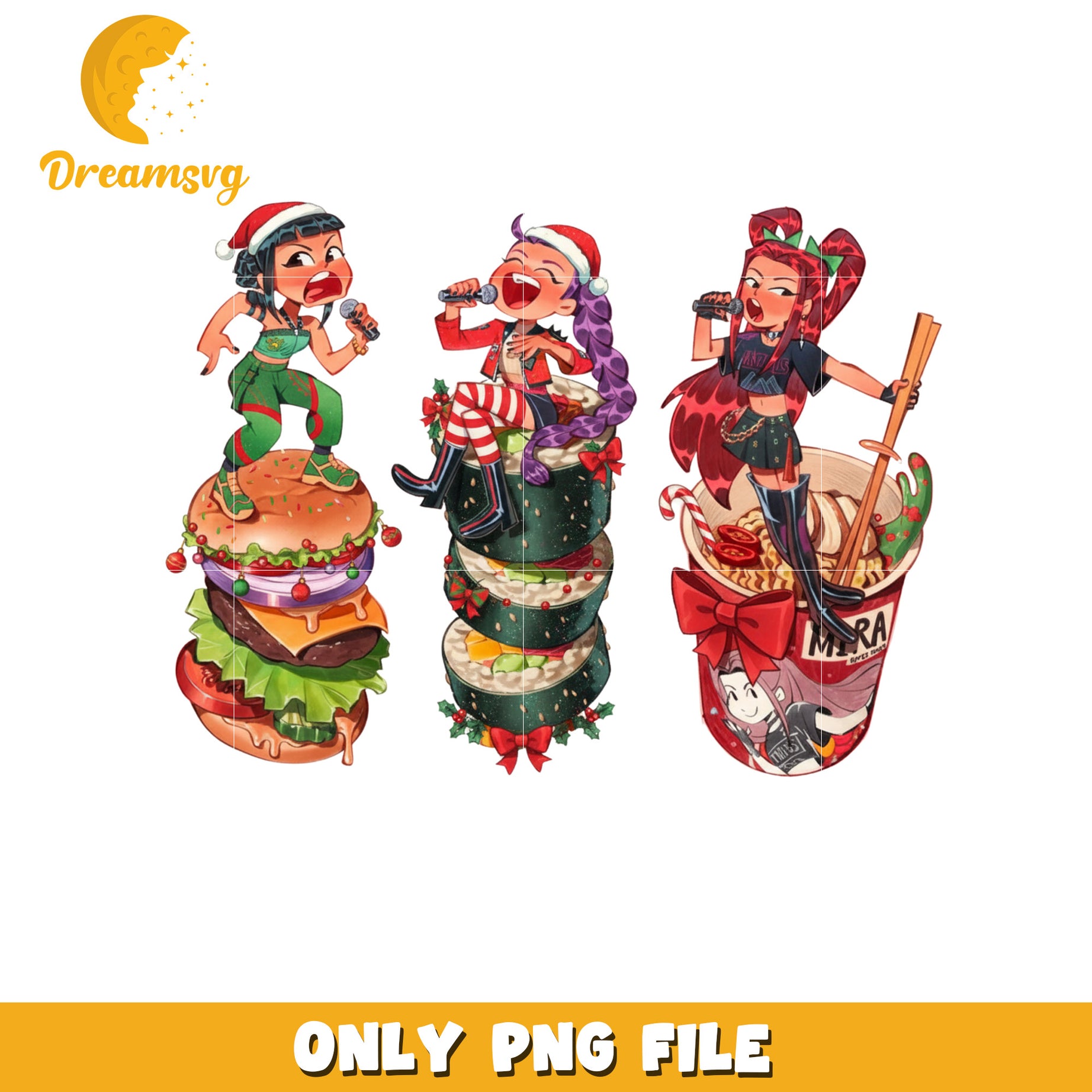 Kpop girls eating noodle png, christmas decor​ png, christmas background​​ png