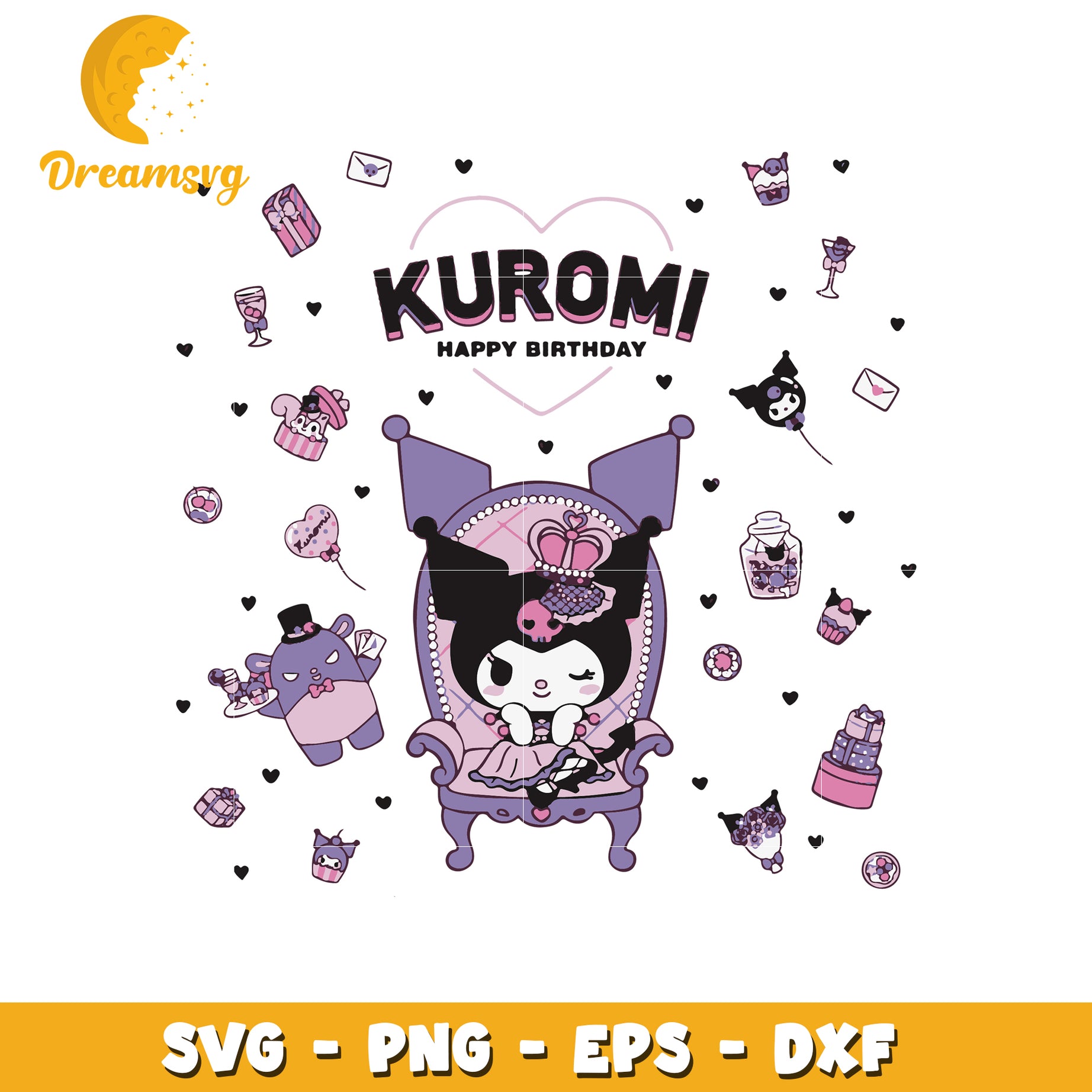 Kuromi Birthday SVG PNG EPS DXF Cut Files