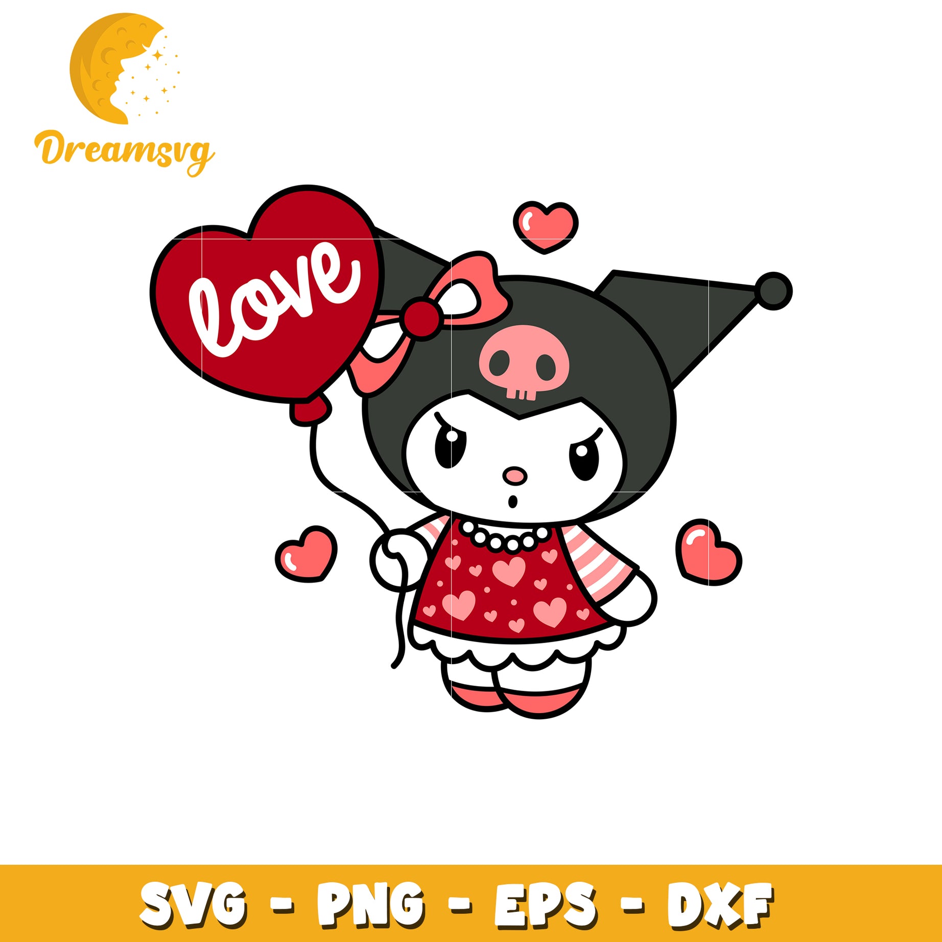 Kuromi Valentine SVG PNG EPS DXF Cut File
