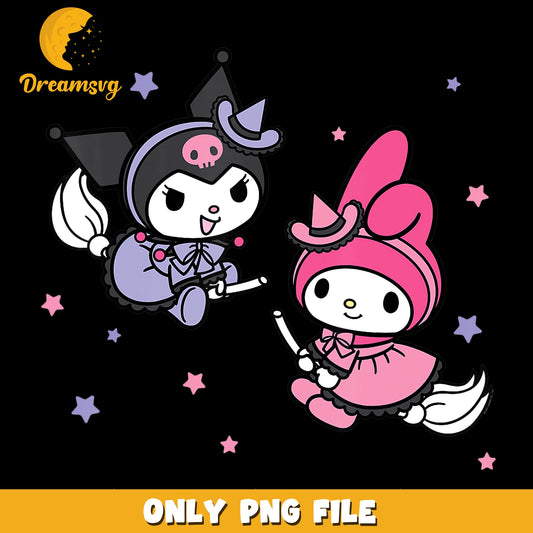 Kuromi My Melody Halloween Witch Broom PNG, Sanrio Spooky, Kawaii PNG