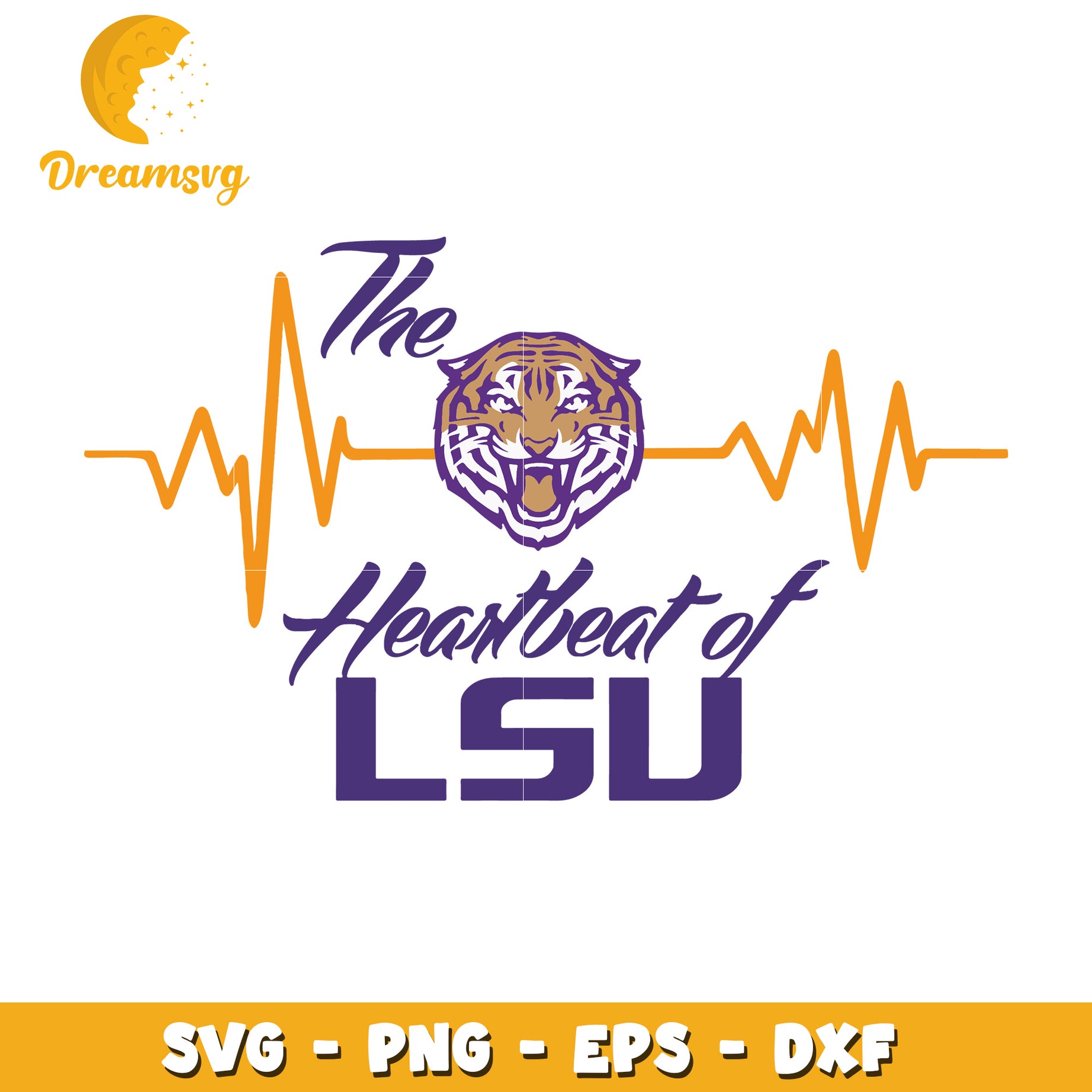 LSU Tiger Heartbeat SVG PNG EPS DXF