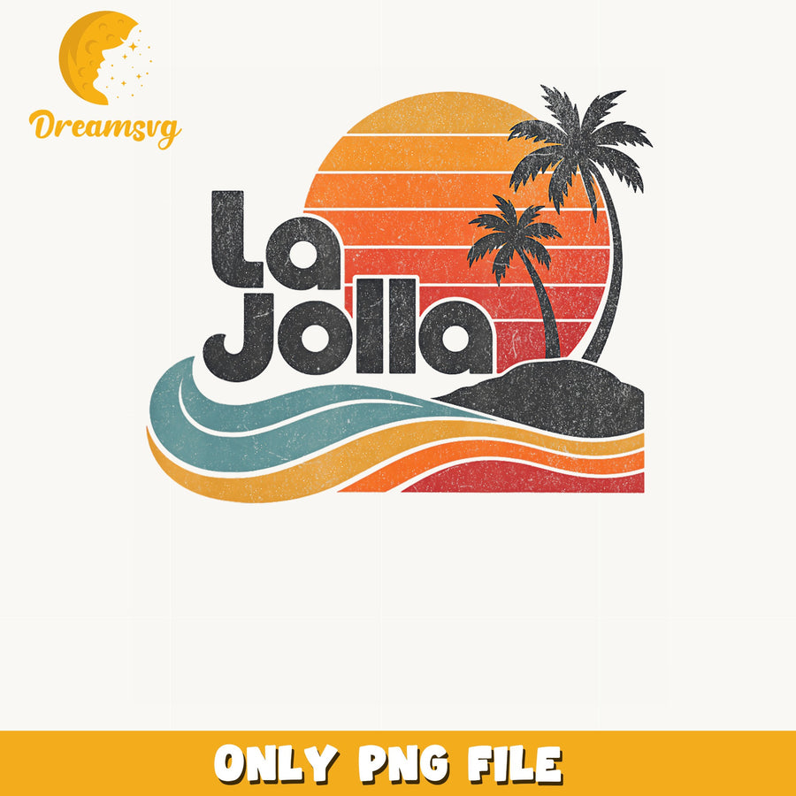 La Jolla Retro Sunset Beach PNG, Palm Tree Ocean Wave, Summer PNG