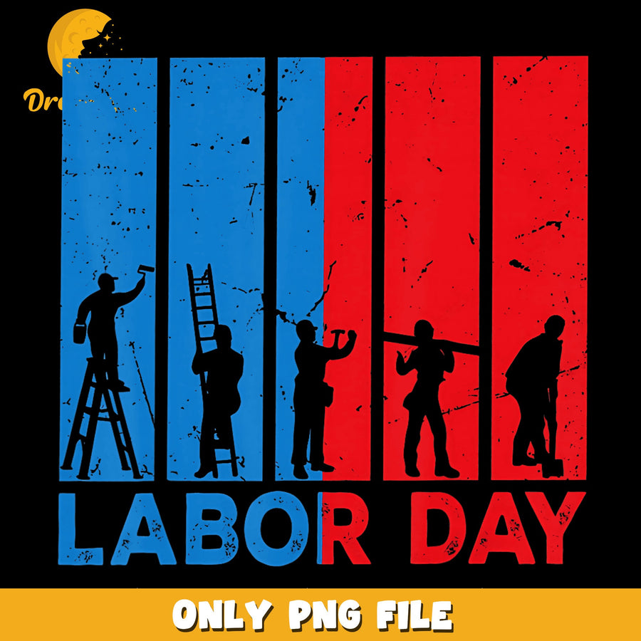 Labor Day Worker Silhouette Retro Stripes PNG, Blue Red, USA PNG