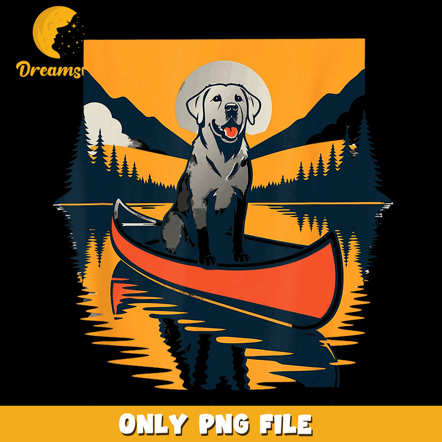 Labrador Retriever Canoe Sunset Lake PNG, Dog Camping, Outdoor PNG