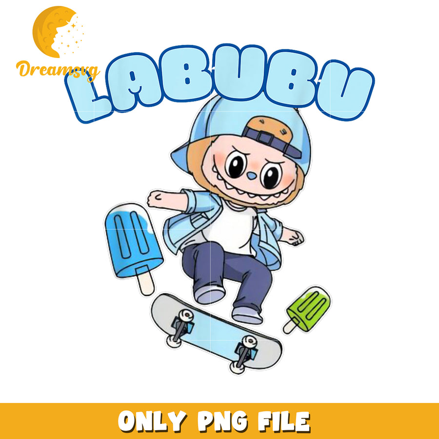 Labubu Character PNG, Fun Skateboarding Designs for Kids, Download