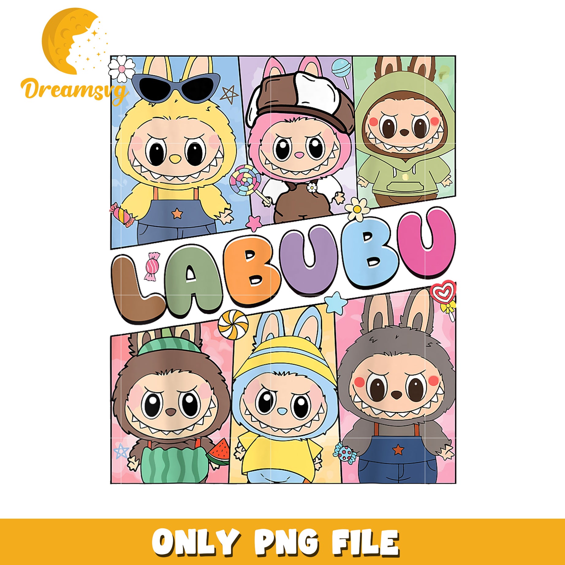 Labubu PNG, Cute Cartoon, Kawaii Monster, Clipart, Digital File