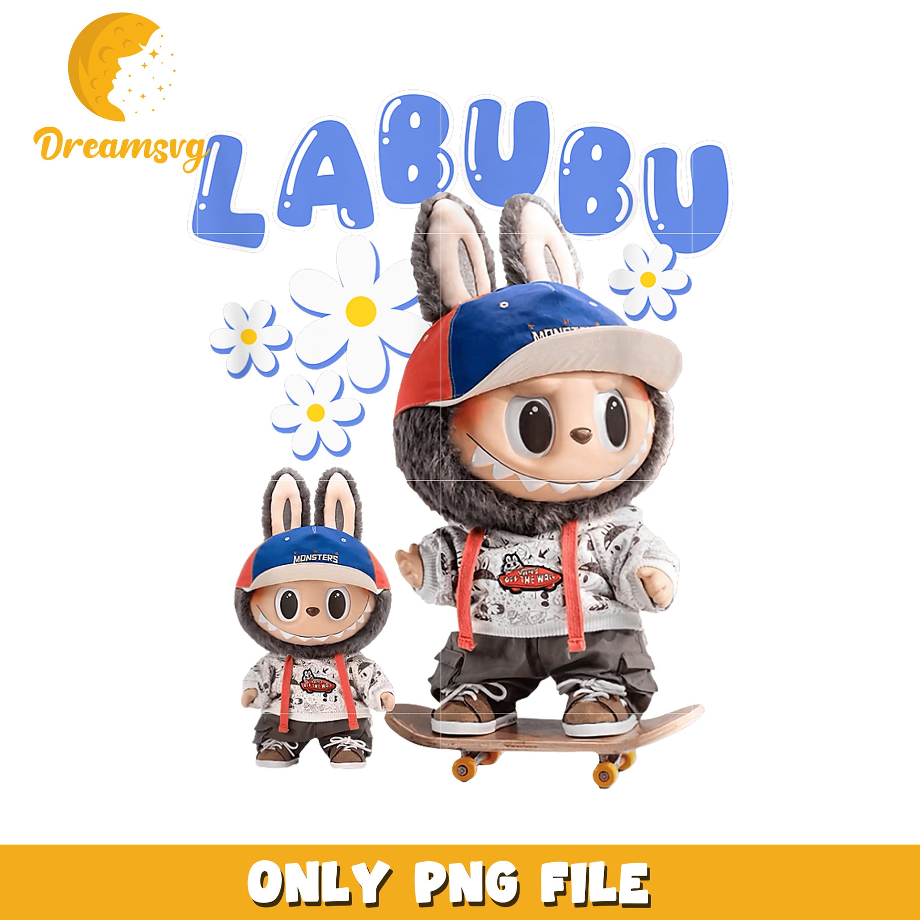 Labubu PNG, Skateboard Plush Toy, Cute Cartoon Character