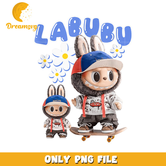 Labubu PNG, Skateboard Plush Toy, Cute Cartoon Character