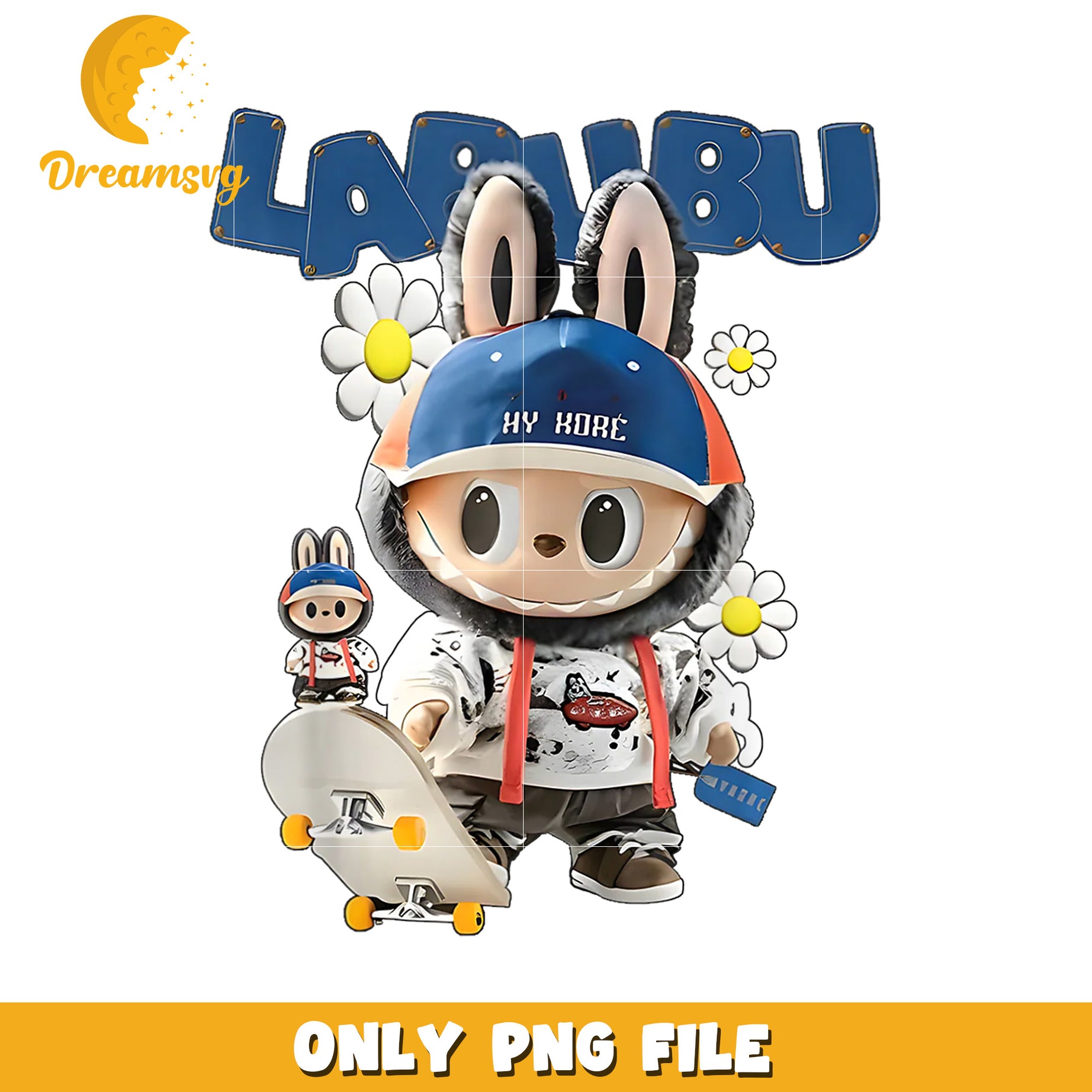 Labubu Skateboarding PNG, Cute Bunny, Cartoon Character, Digital Download