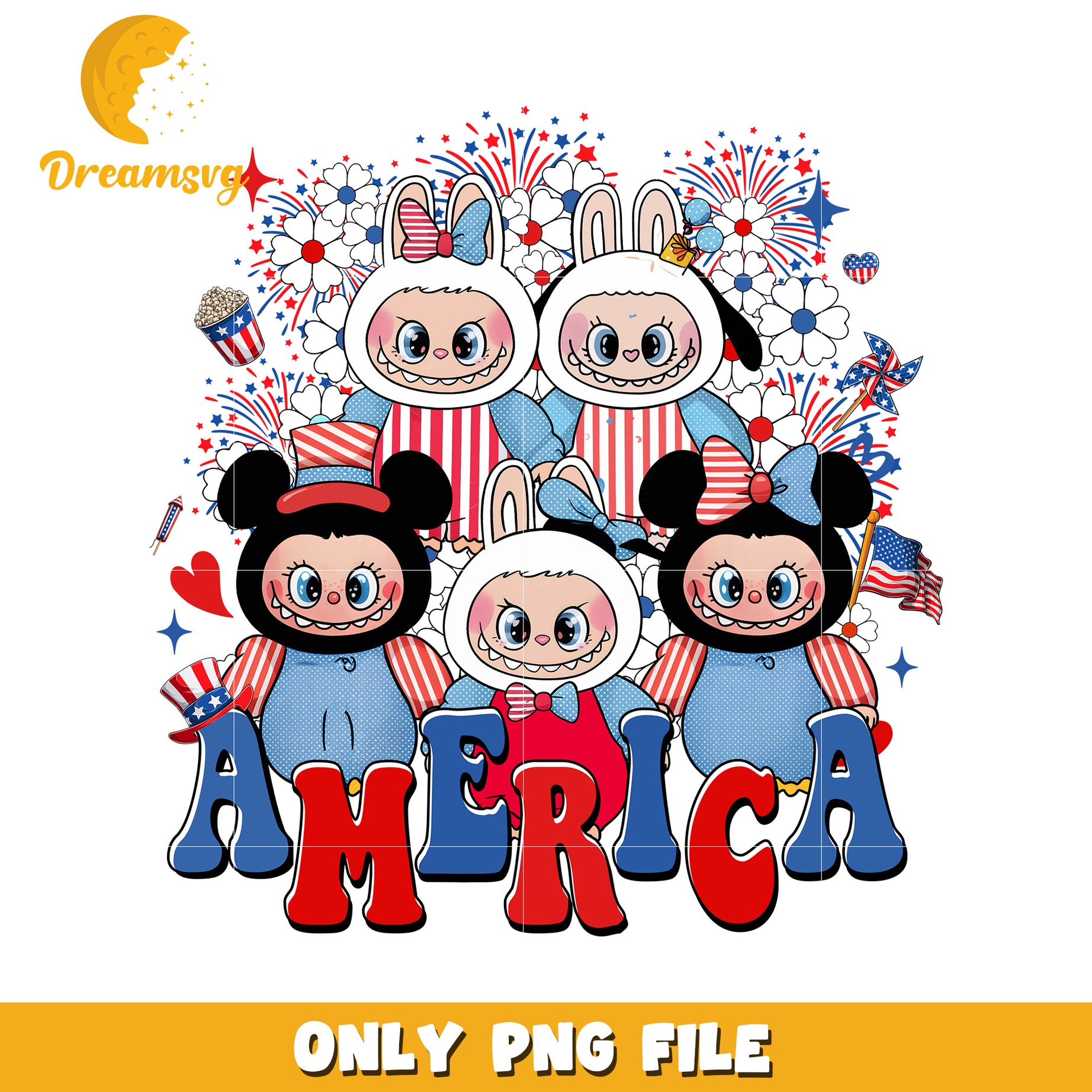 Labubu america design png, patriotic labubu artwork png, cute labubu in usa png