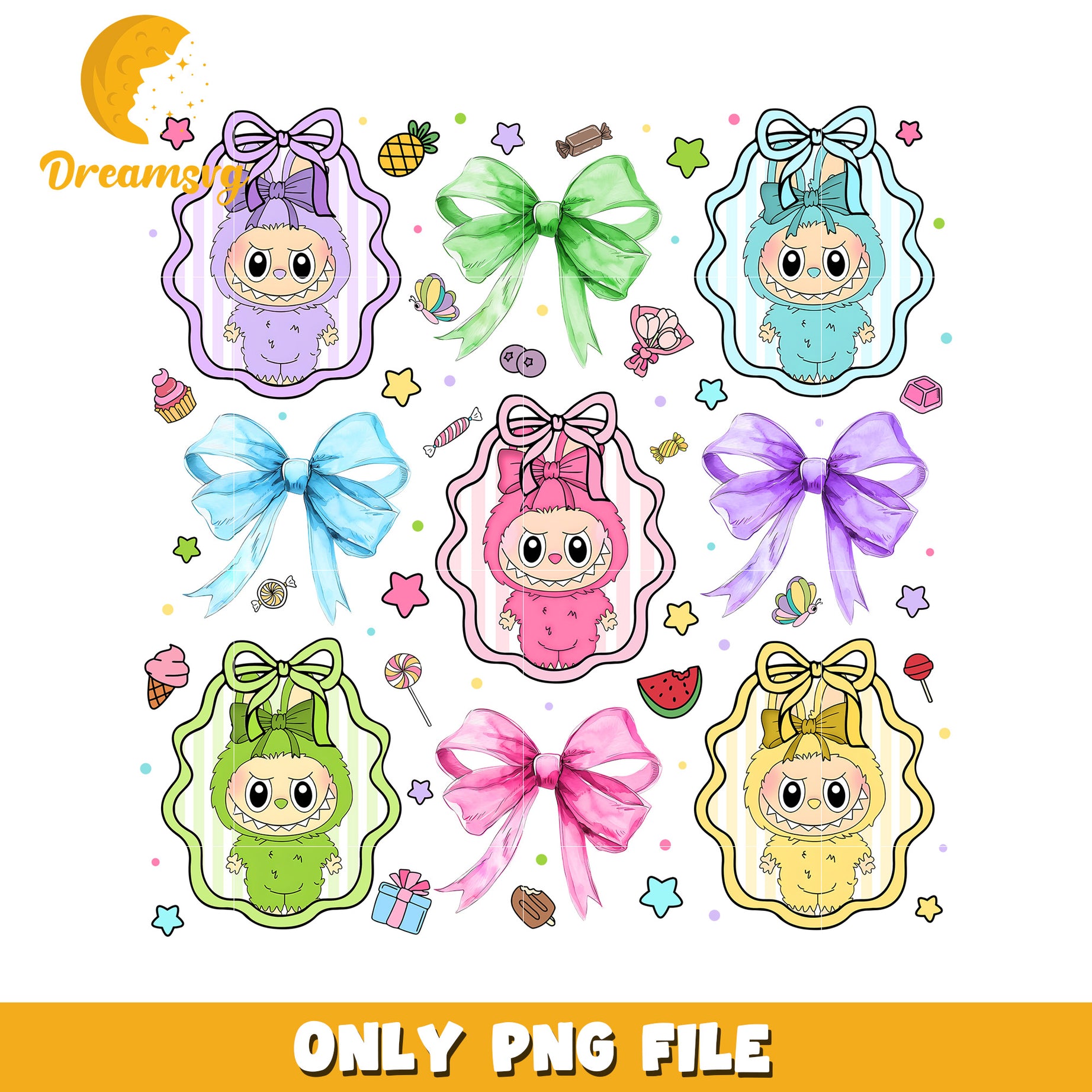 Labubu and bowtie png, all popmart characters​ png, labubu art​ png
