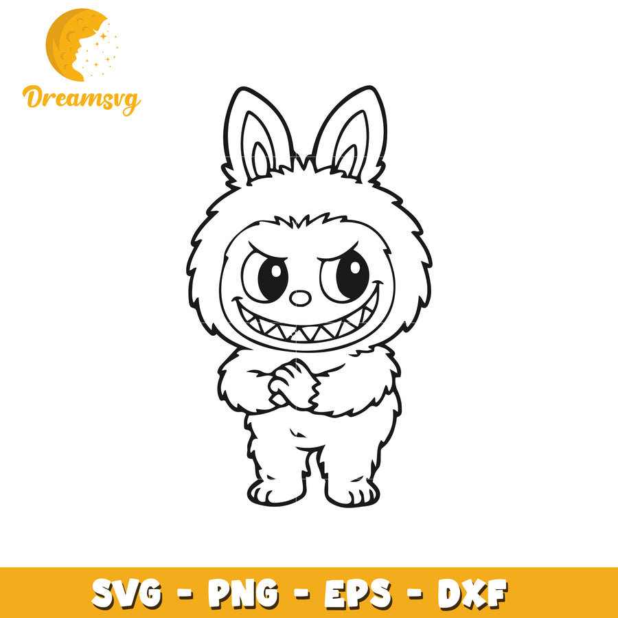 Labubu black and white svg, halloween svg, popmart labubu svg
