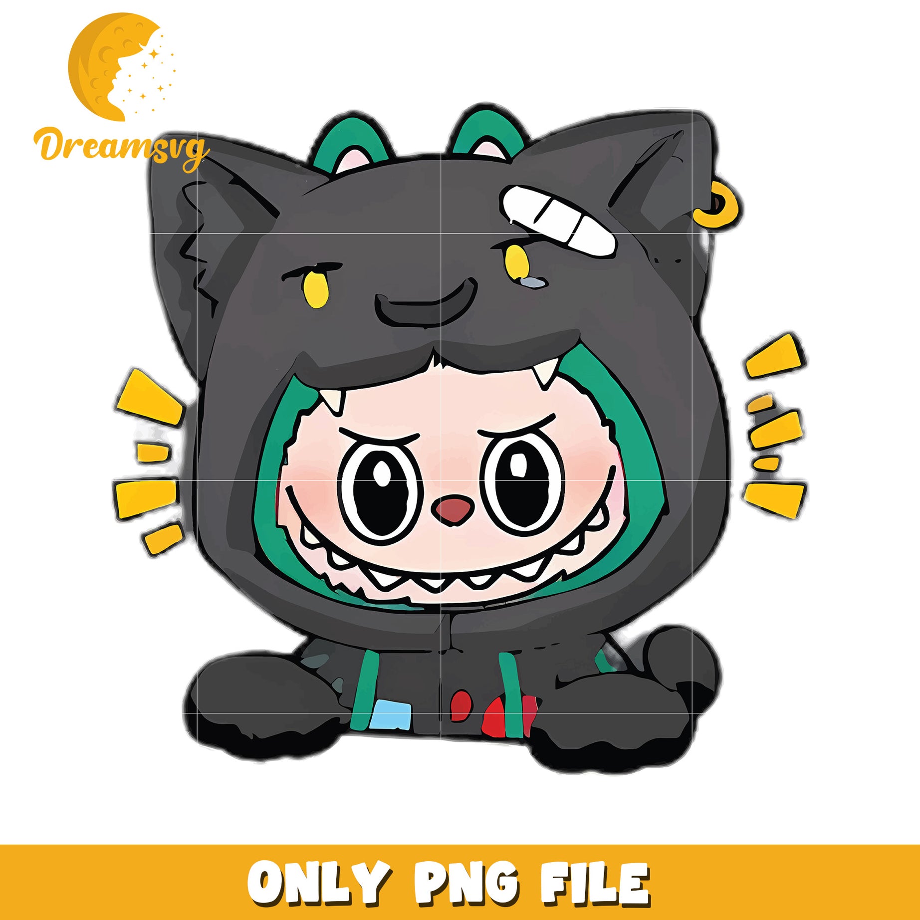 Labubu black cat design png, popmart labubu​ png, cartoon characters png
