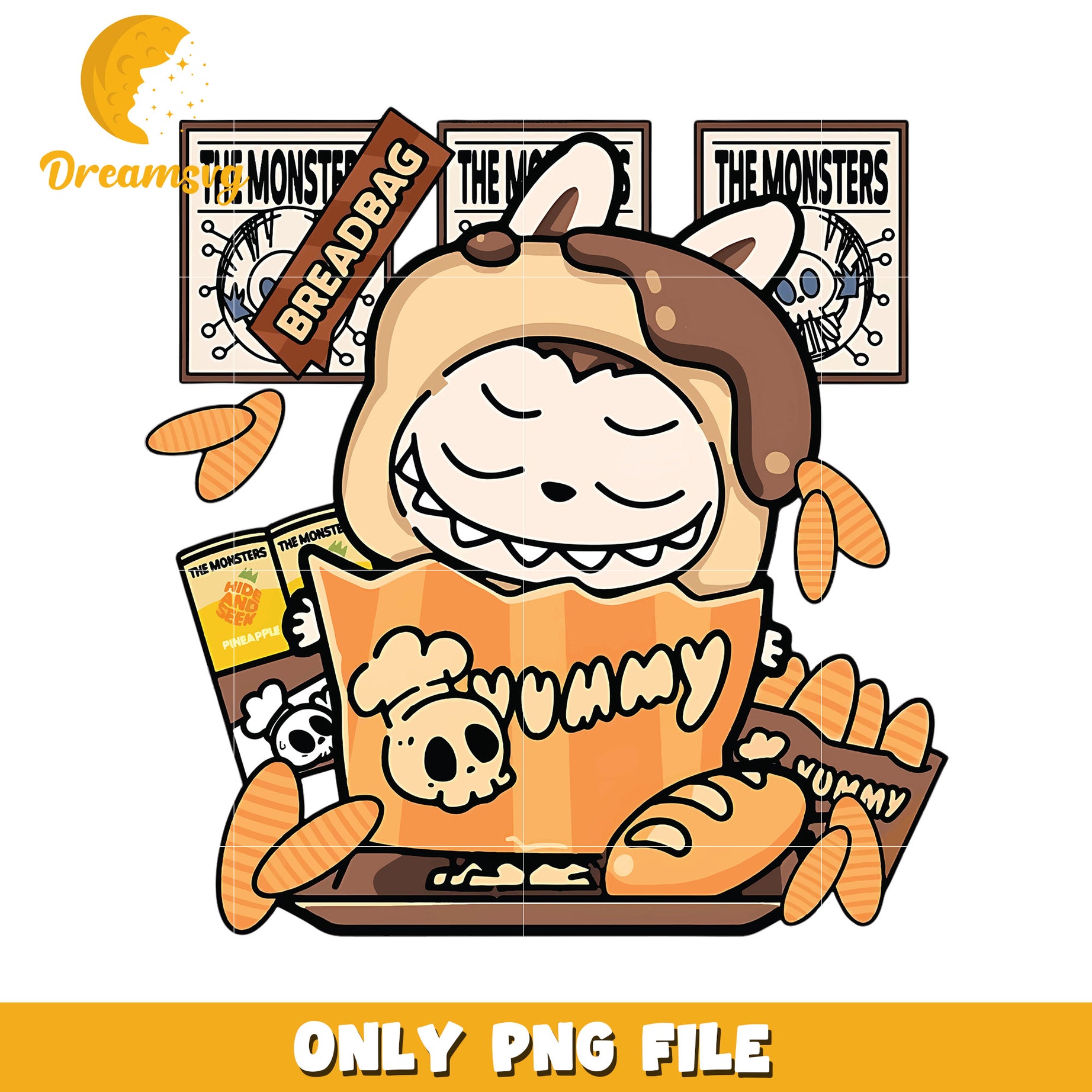 Labubu breadbag design png, popmart labubu​ png, cartoon characters png