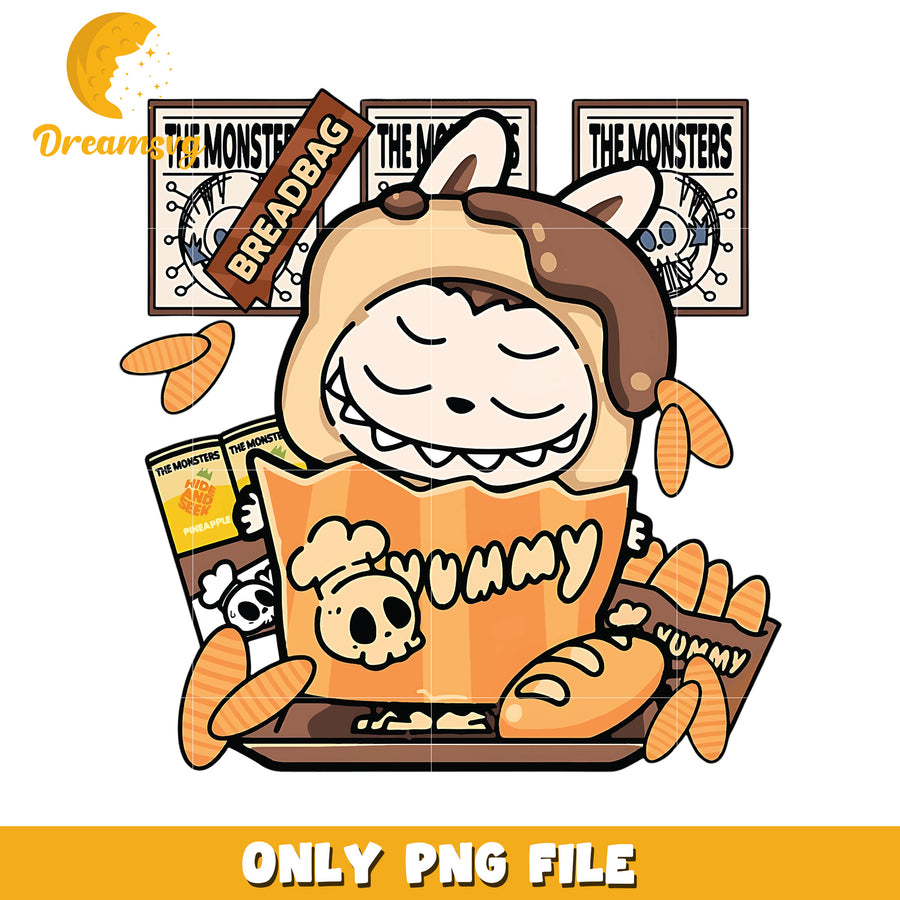 Labubu breadbag design png, popmart labubu​ png, cartoon characters png