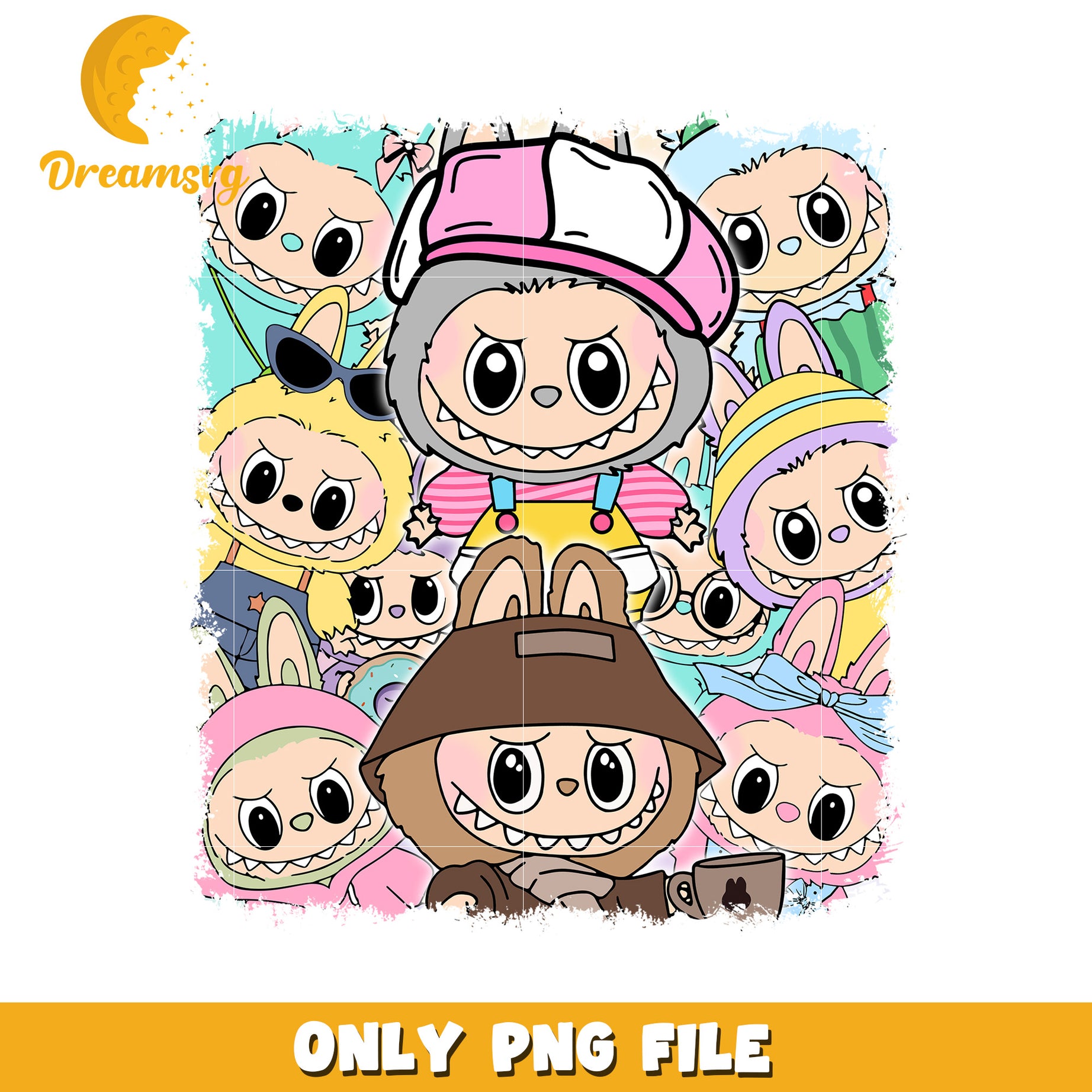 Labubu cartoon png, all popmart characters​ png, labubu art​ png