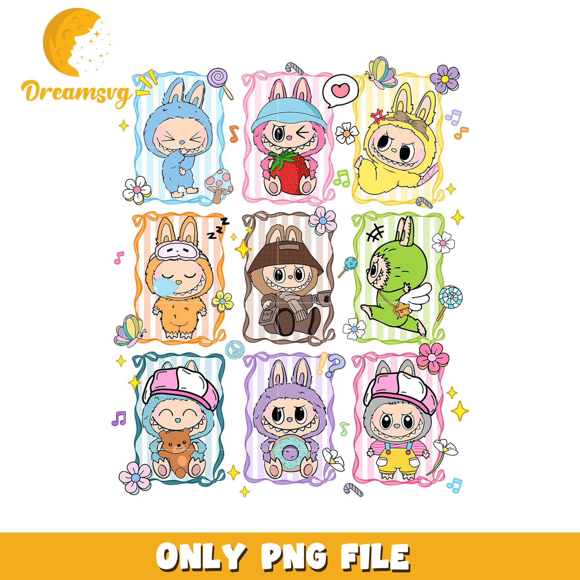 Labubu characters desing png, popmart usa png, labubu keychain​ png