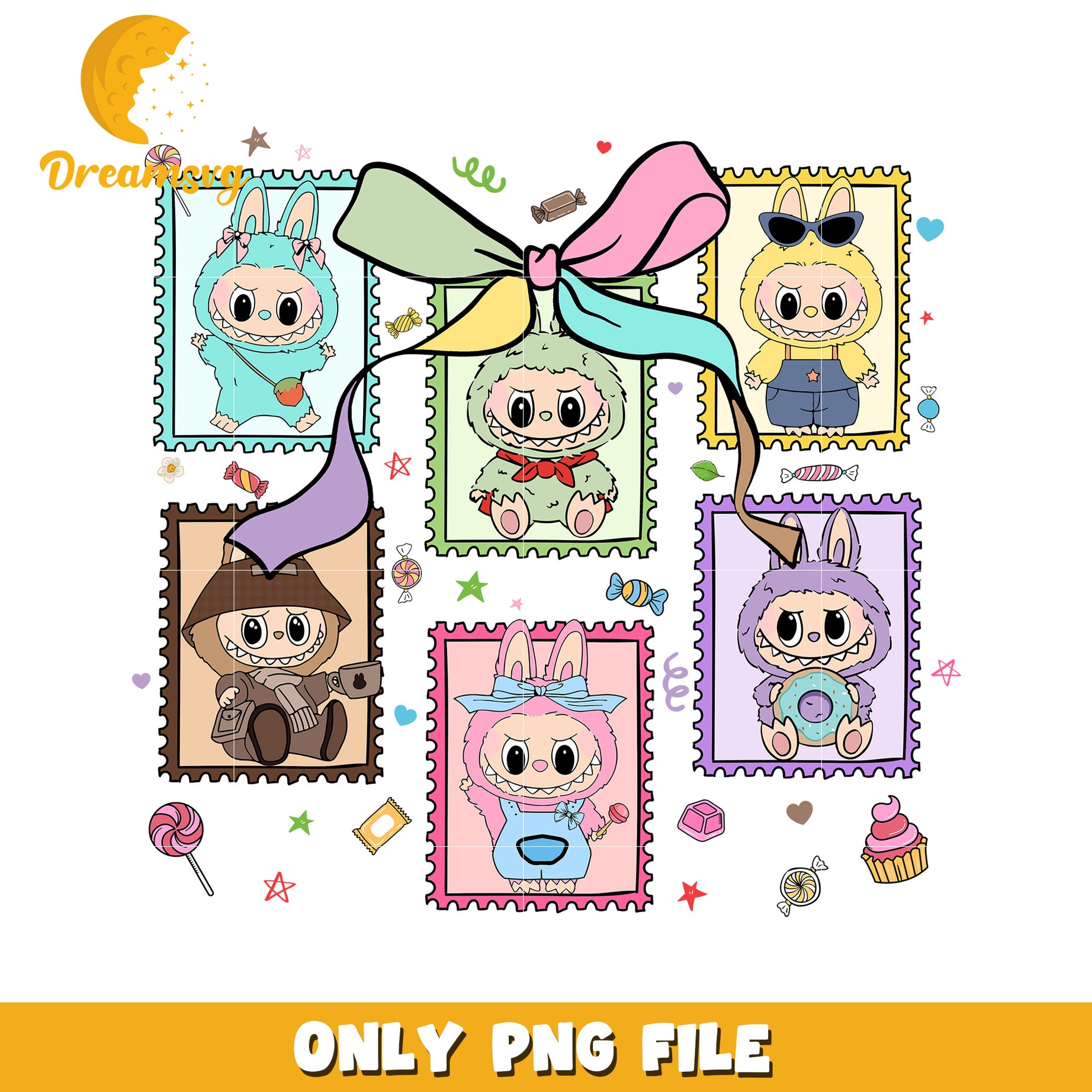 Labubu characters picture frame design png, labubu keychain png, labubu dolls png
