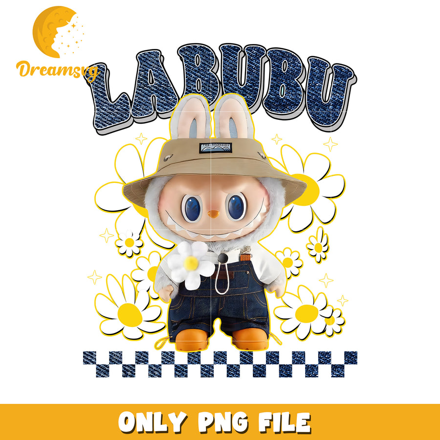 Labubu chrysanthemum png, popmart labubu png, cute labubu png
