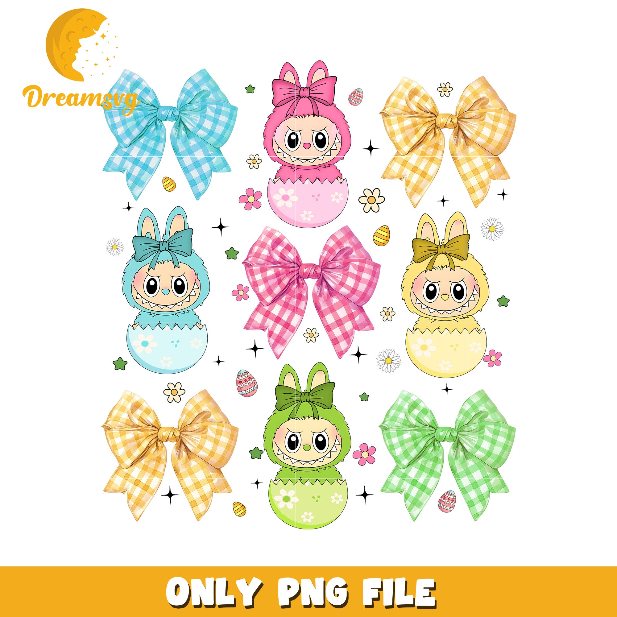 Labubu colorful bowtie png, labubu clothes​ png, labubu macaron png