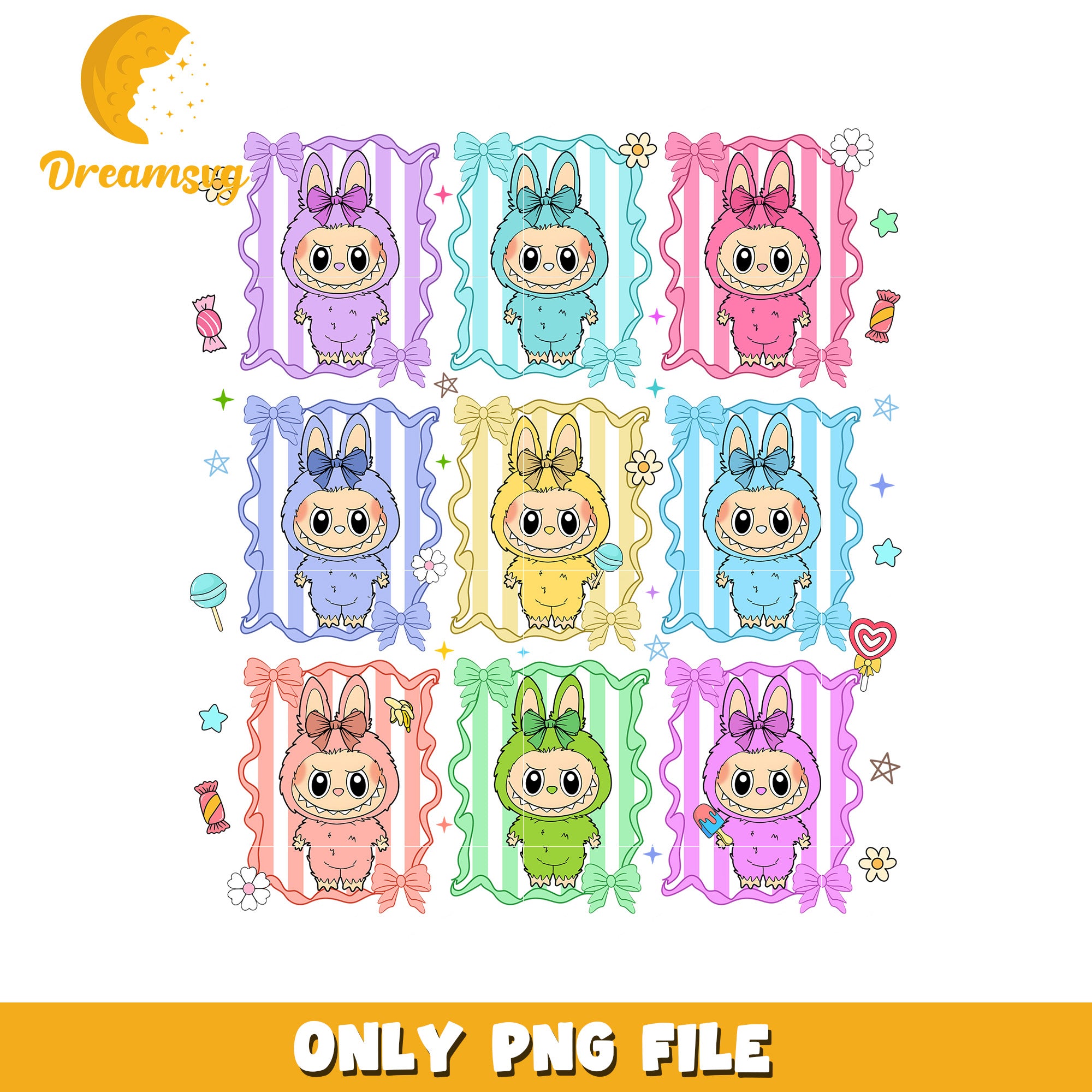 Labubu colorful characters  png, popmart usa png, labubu keychain​ png