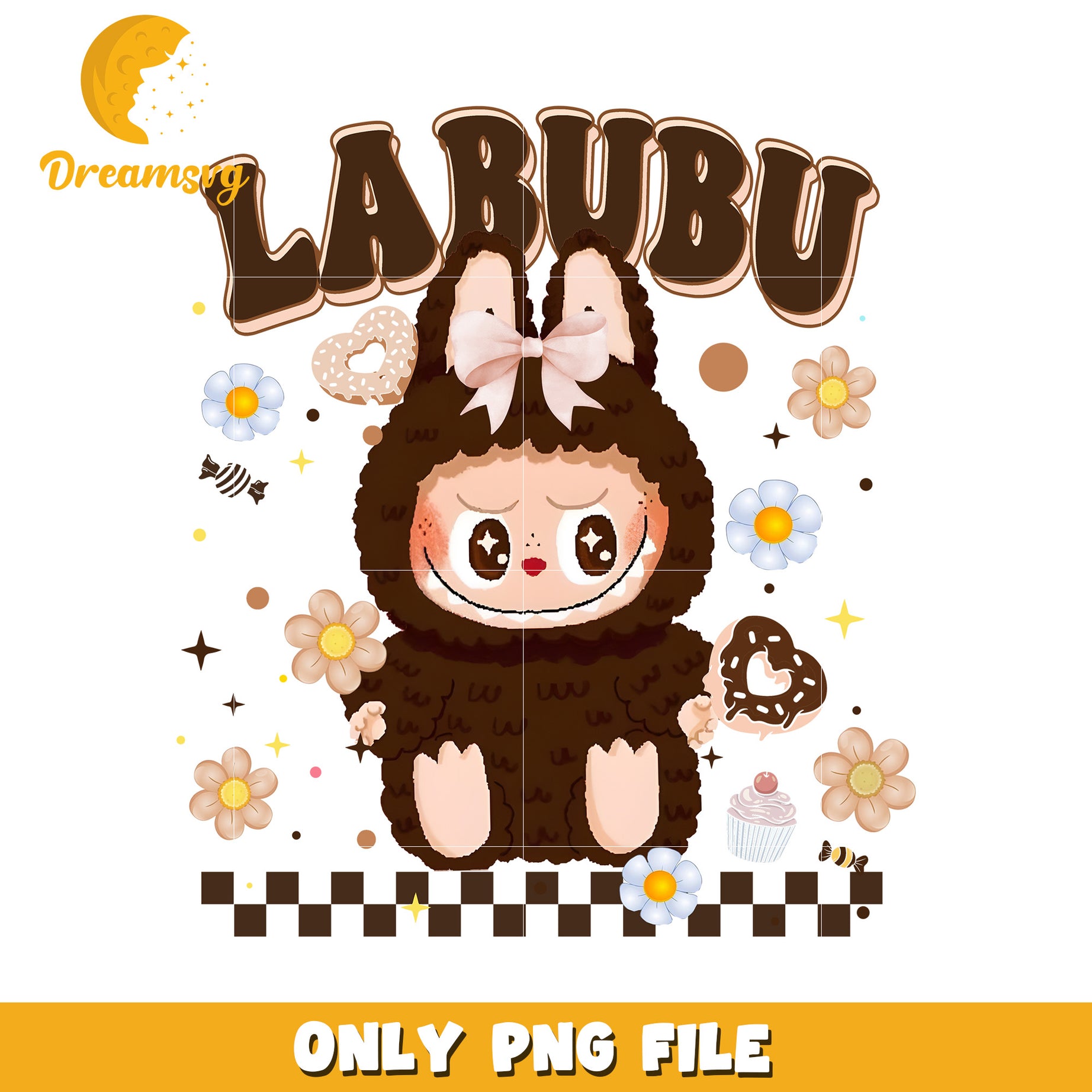 Labubu dark brown flowers png, labubu characters​ png, labubu wallpaper png