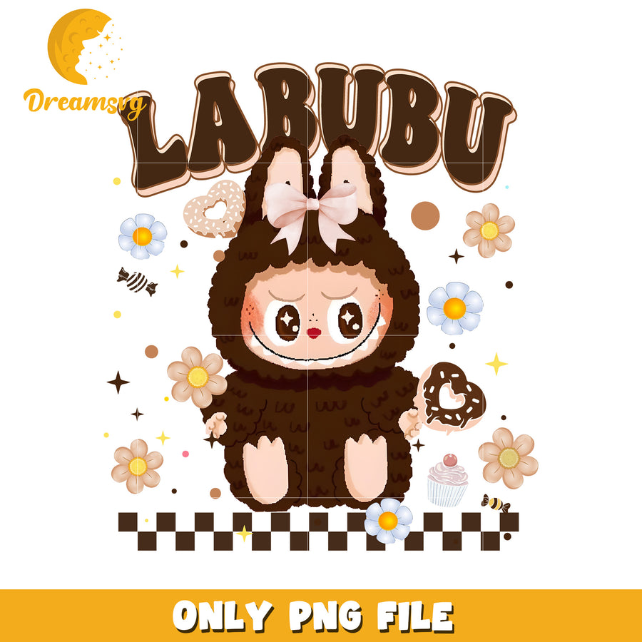 Labubu dark brown flowers png, labubu characters​ png, labubu wallpaper png