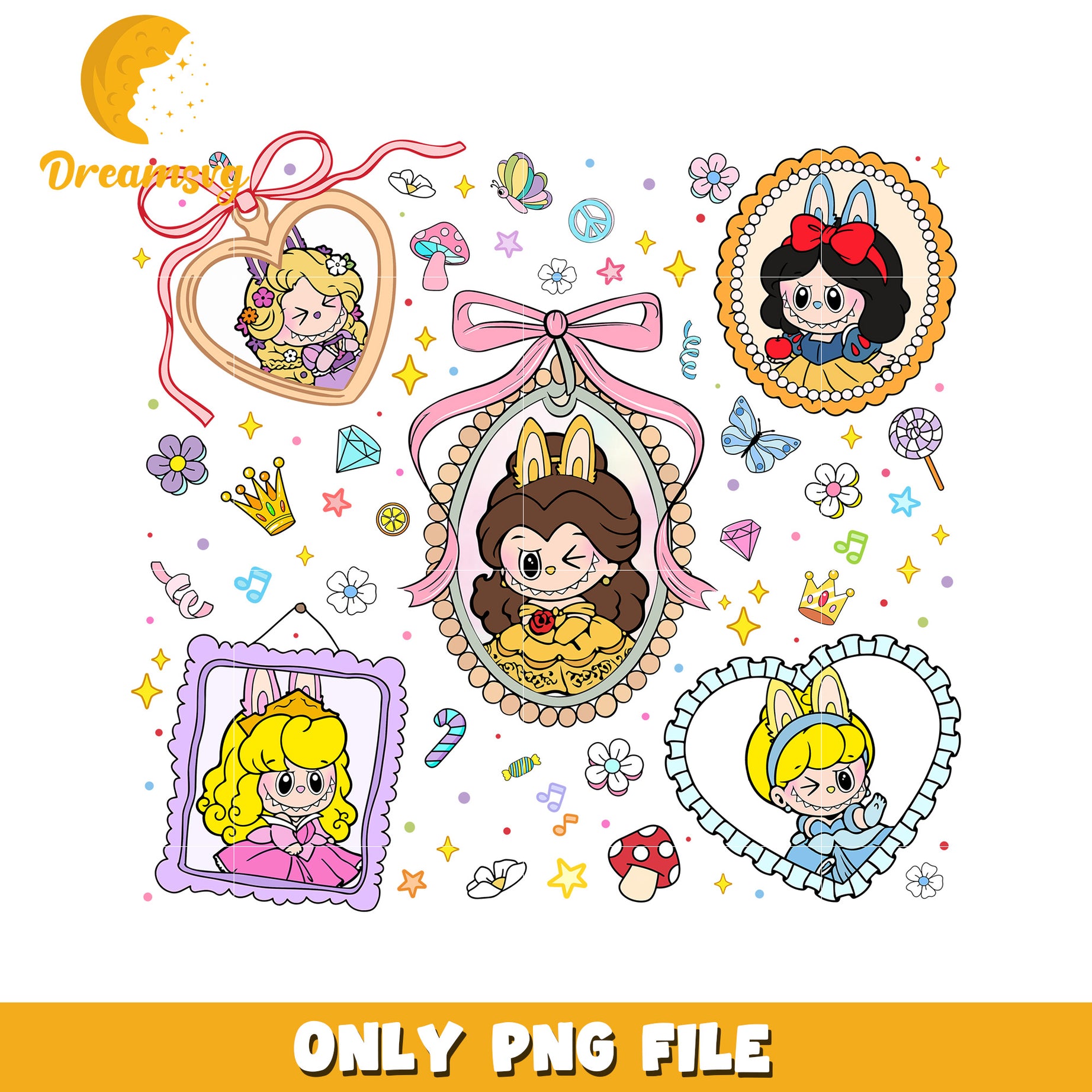 Labubu disney princess design png, popmart usa png, labubu keychain​ png