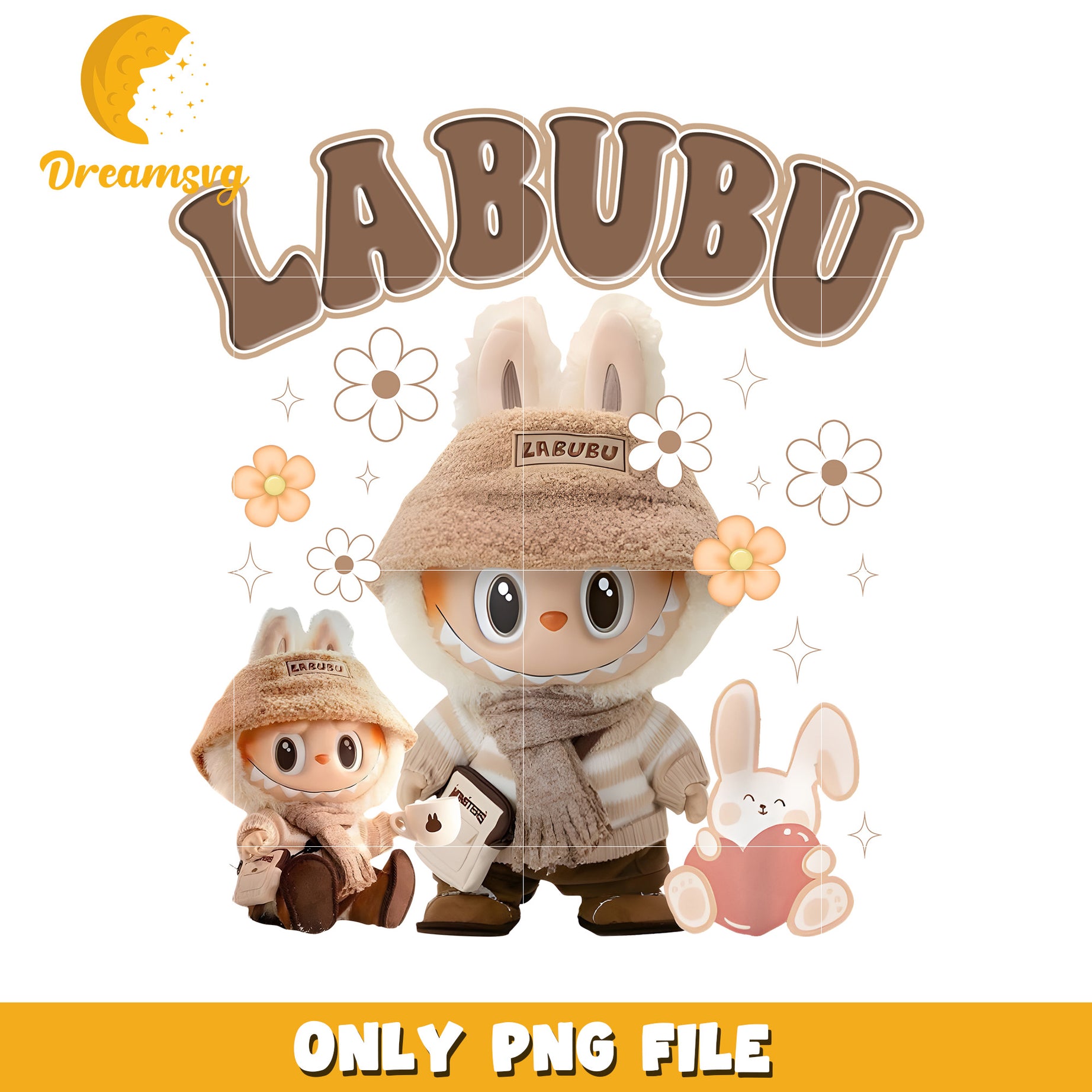 Labubu flowers png, popmart labubu png, cute labubu png