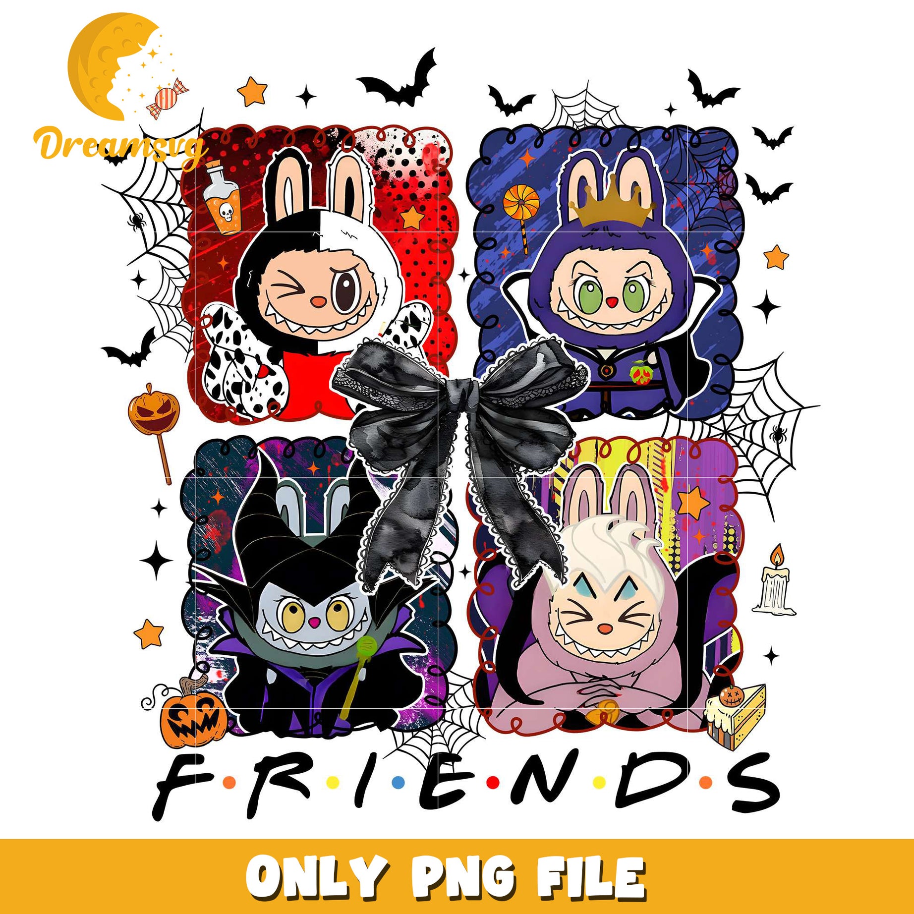 Labubu friends villains png, halloween horror night png, halloween png