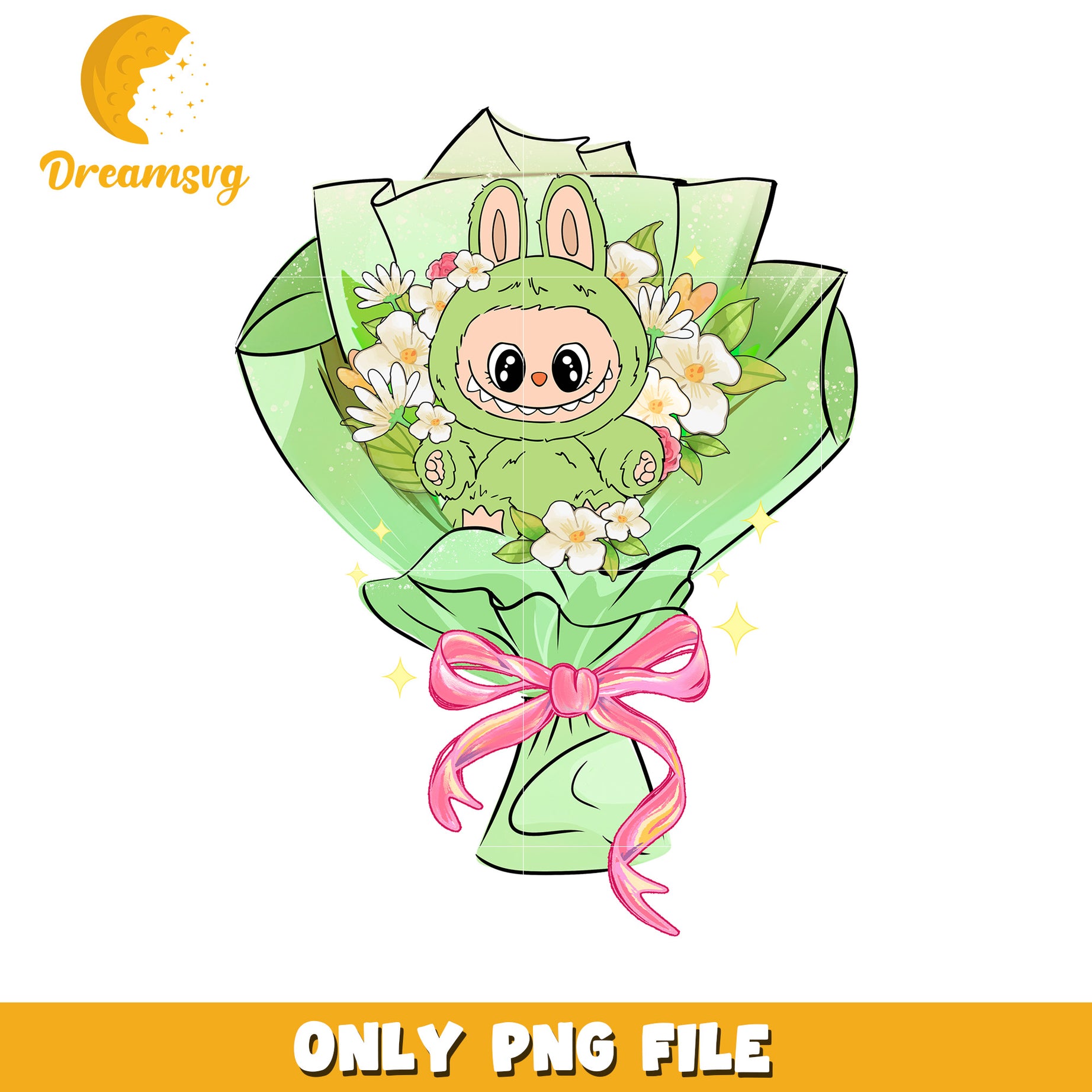 Labubu green flowers design png, labubu keychain png, labubu dolls png