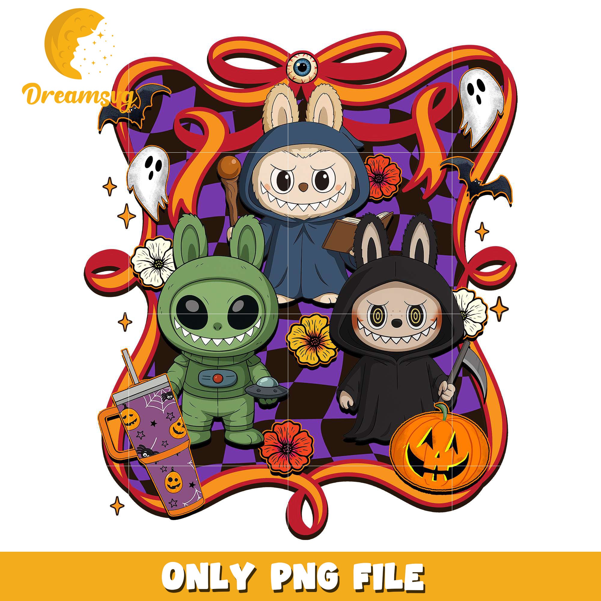 Labubu halloween creative design png, halloween pumpkin png, spooky halloween​​ png