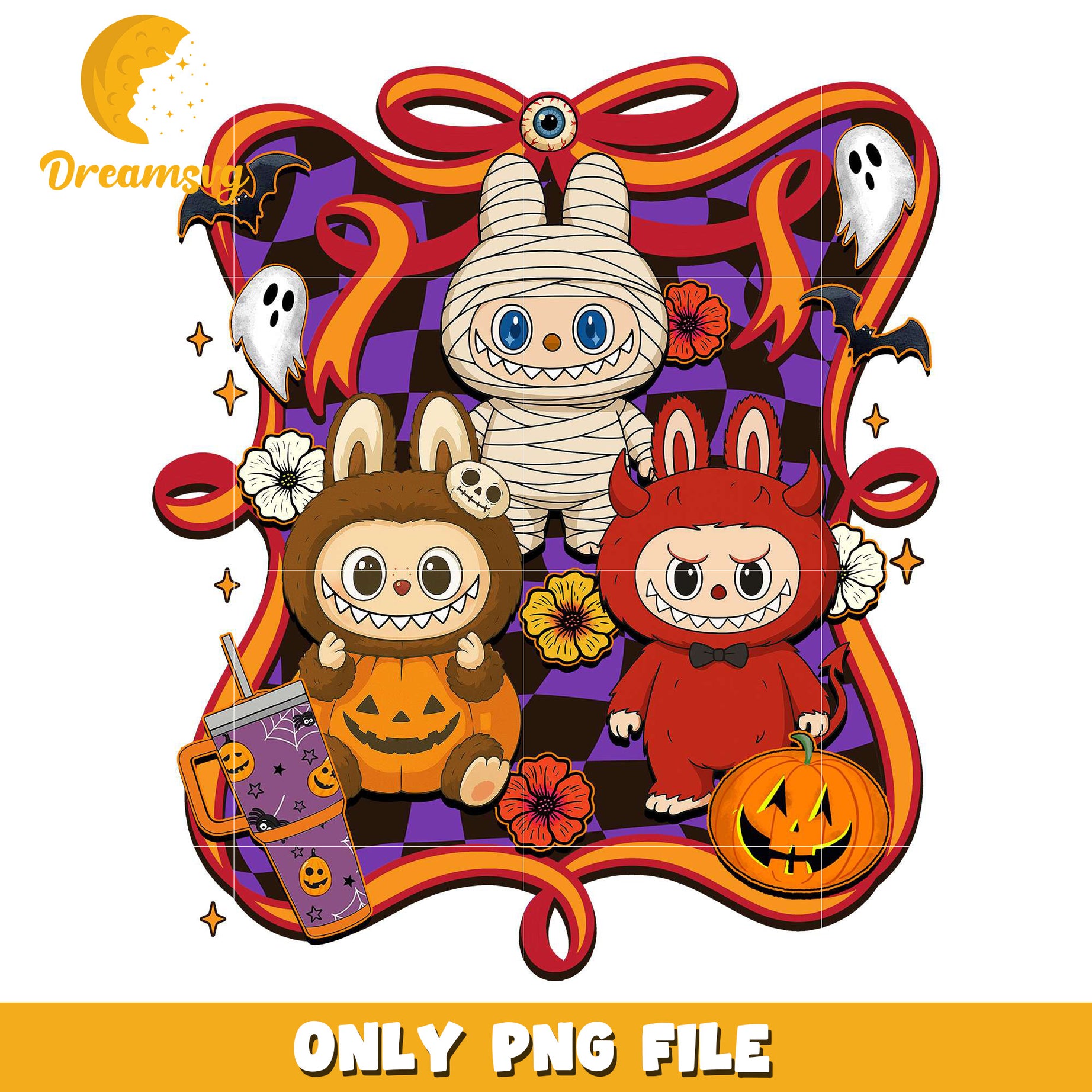 Labubu halloween design png, halloween pumpkin png, spooky halloween​​ png