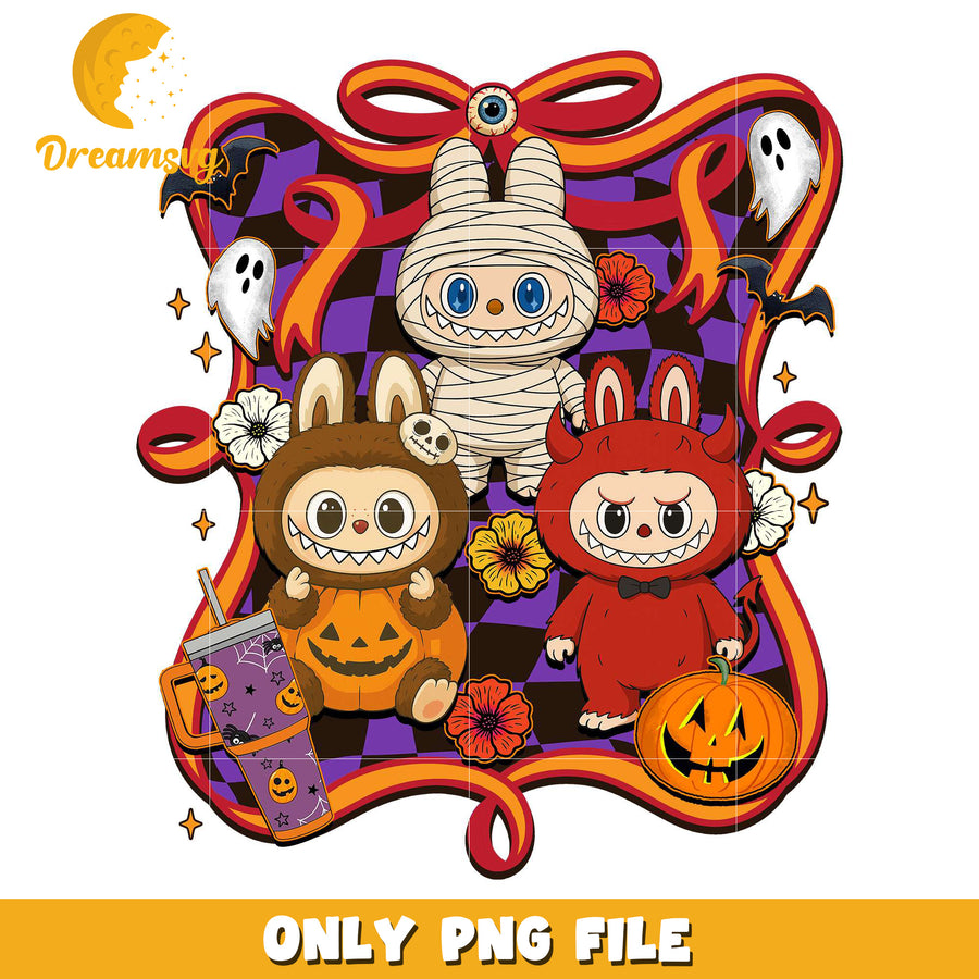 Labubu halloween design png, halloween pumpkin png, spooky halloween​​ png