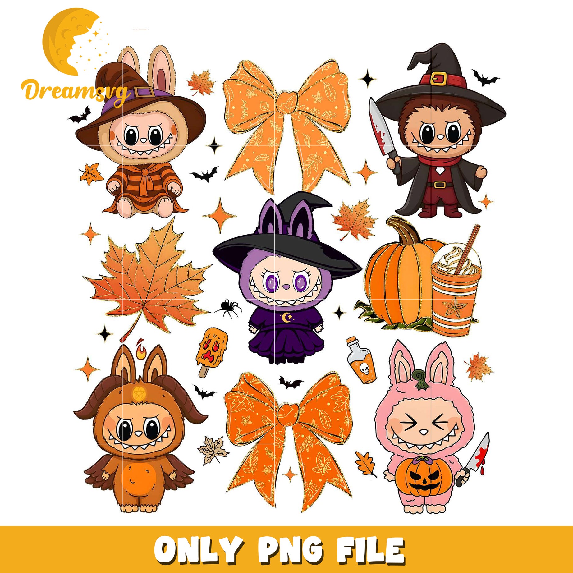 Labubu halloween design png, spooky halloween​​​​ png, fall season png
